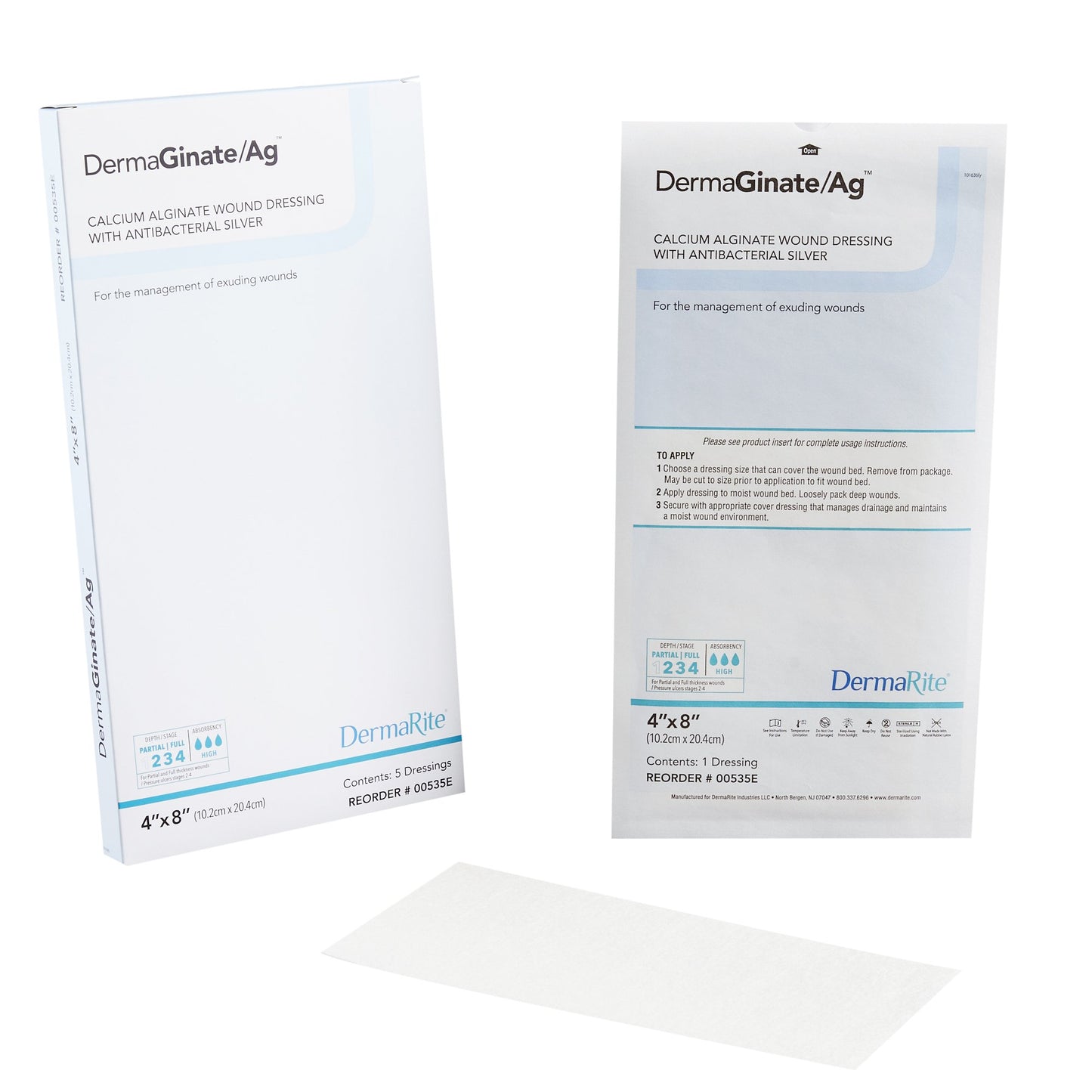 DermaGinate/ Ag™ Silver Alginate Dressing, 4 x 8 Inch