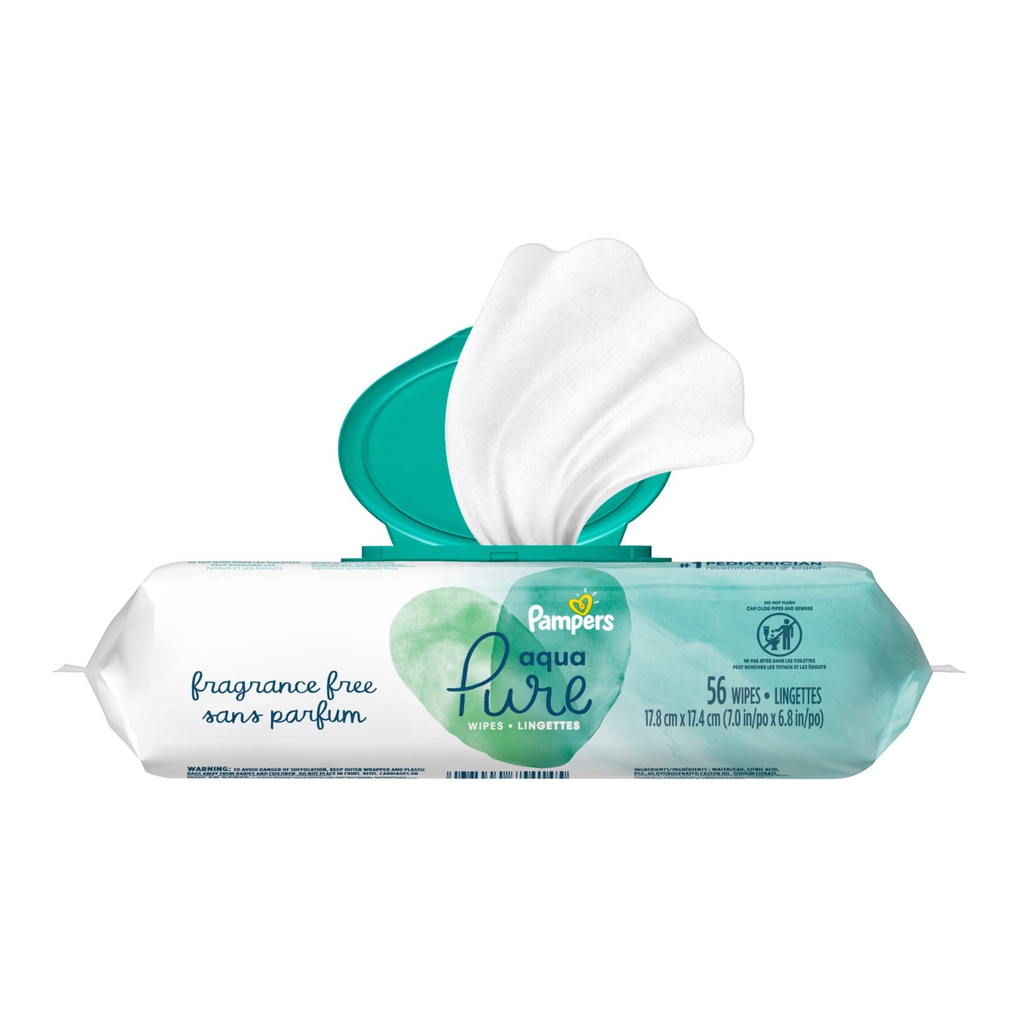 Baby Wipe Pampers Aqua Pure Soft Pack Unscented 56 Count