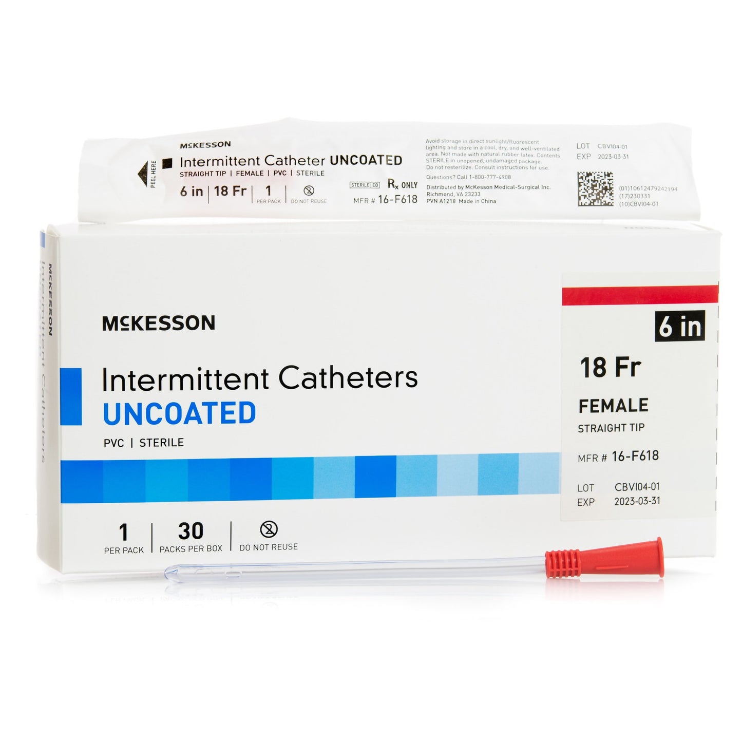 Urethral Catheter McKesson Straight Tip Uncoated PVC 18 Fr. 6 Inch Length