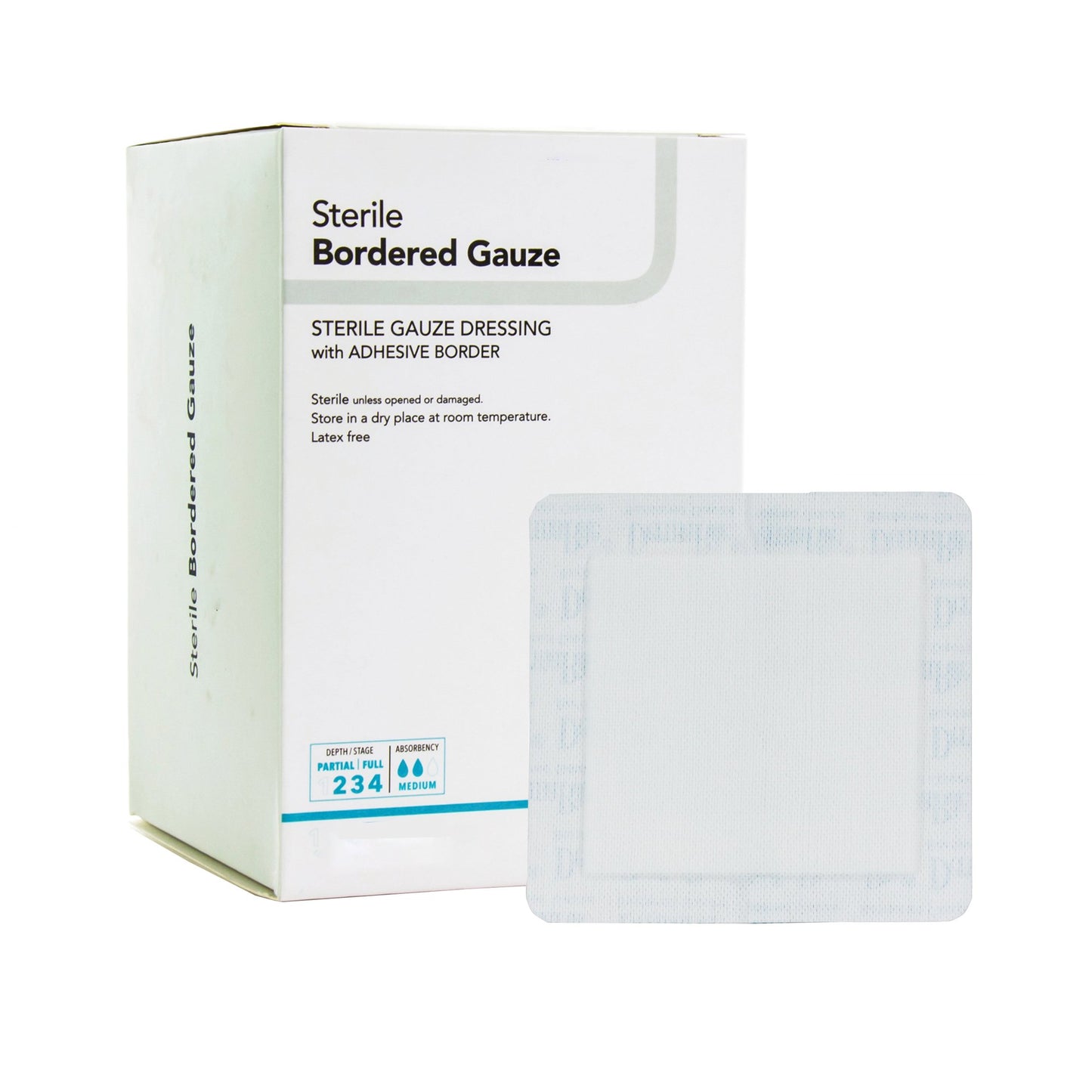 DermaRite Bordered Gauze White Adhesive Dressing, 2 x 2 Inch