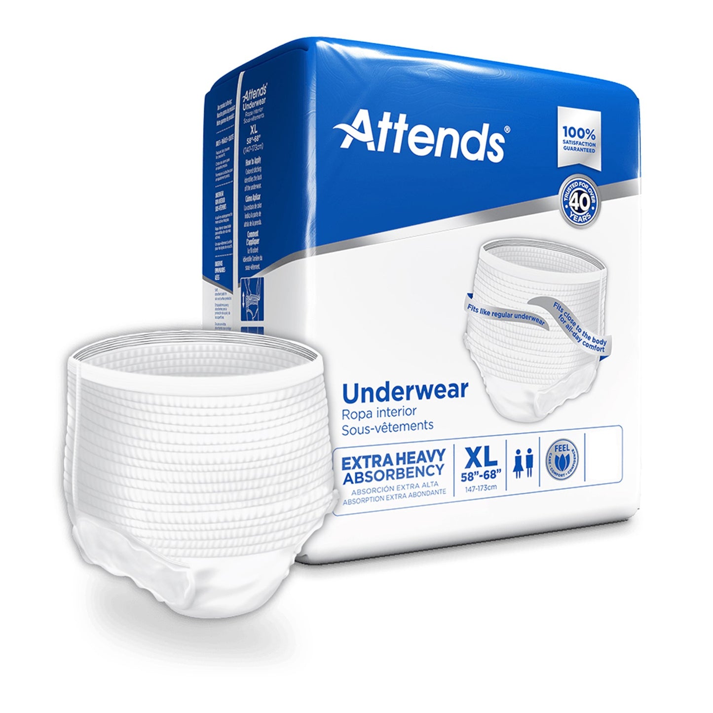Attends Care Adult Absorbent Underwear, Heavy Absorbency, X-Large, White
