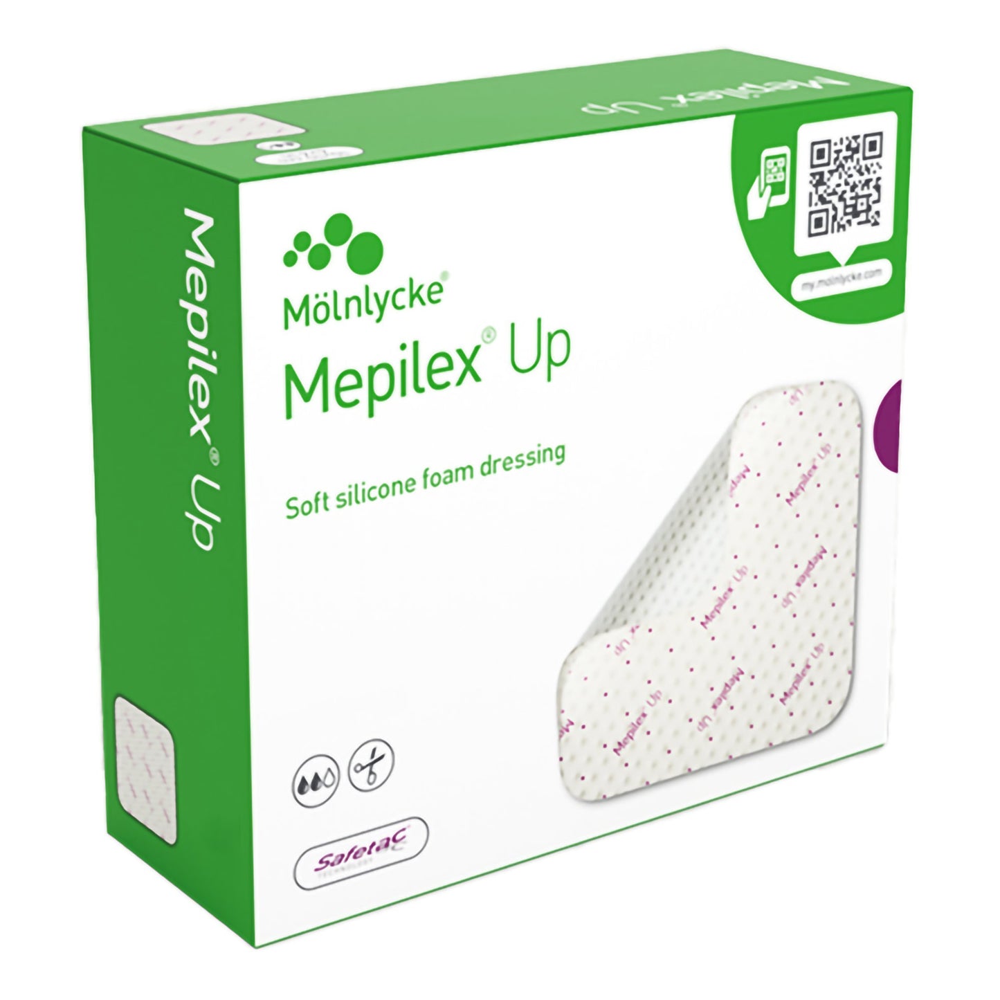 Foam Dressing Mepilex Up 8 X 8 Inch Without Border Without Film Backing Silicone Adhesive Square Sterile