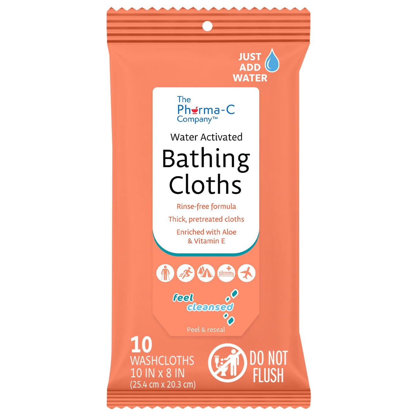 Rinse-Free Bath Wipe The Pharma-C Company Soft Pack Light Scent 10 Count