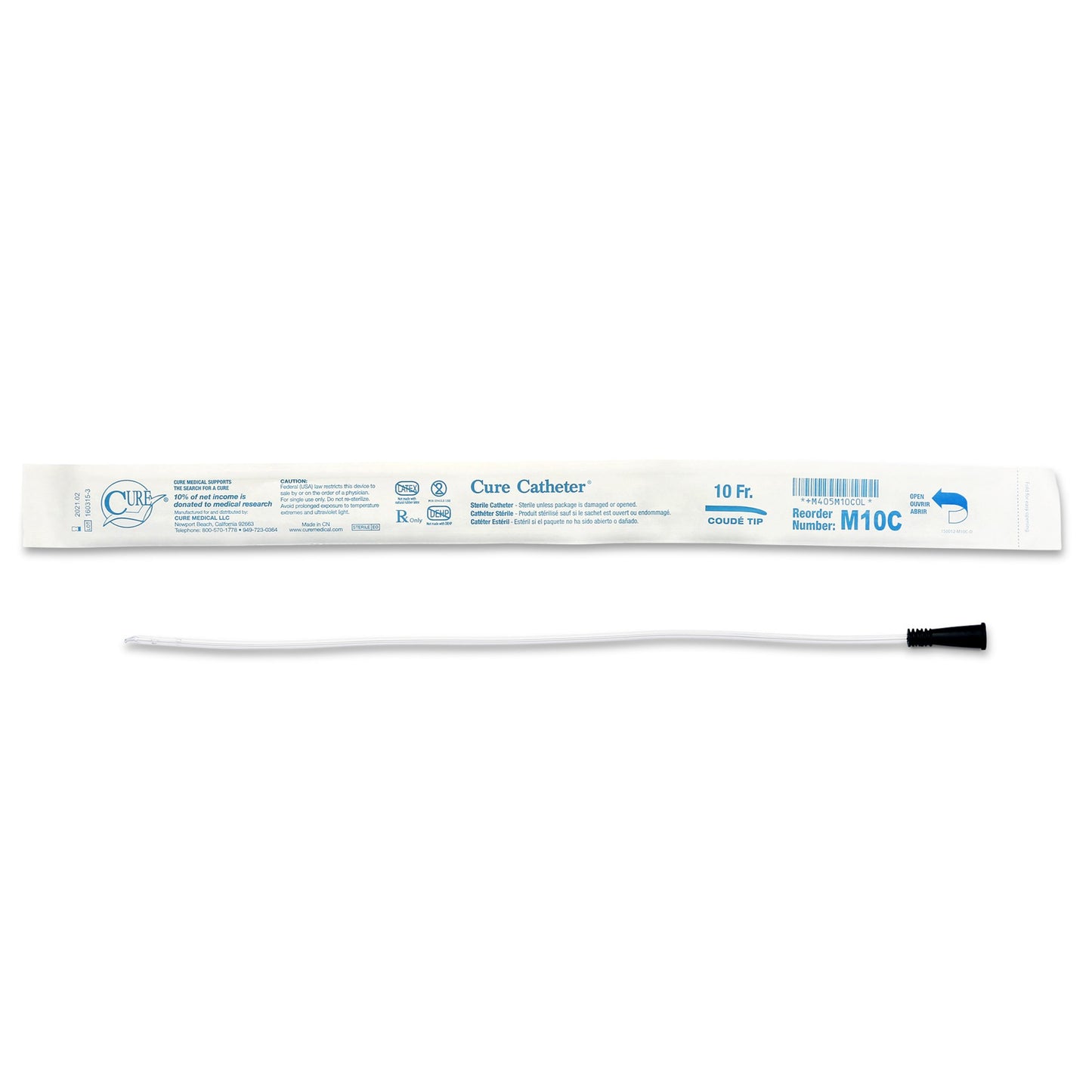 Cure Catheter™ Urethral Catheter, 10 Fr., Male, Coud