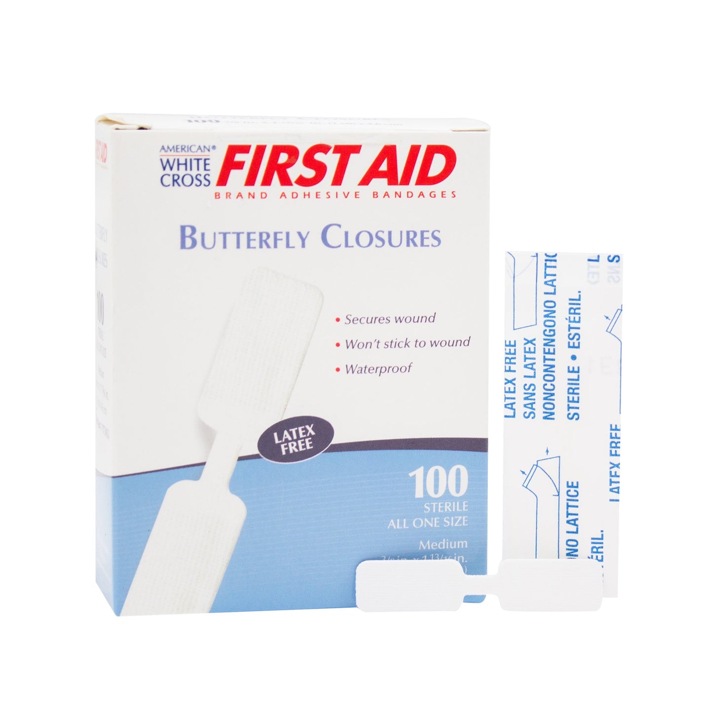 American White Cross First Aid Butterfly Adhesive Bandages, 0.95 x 4.6 cm