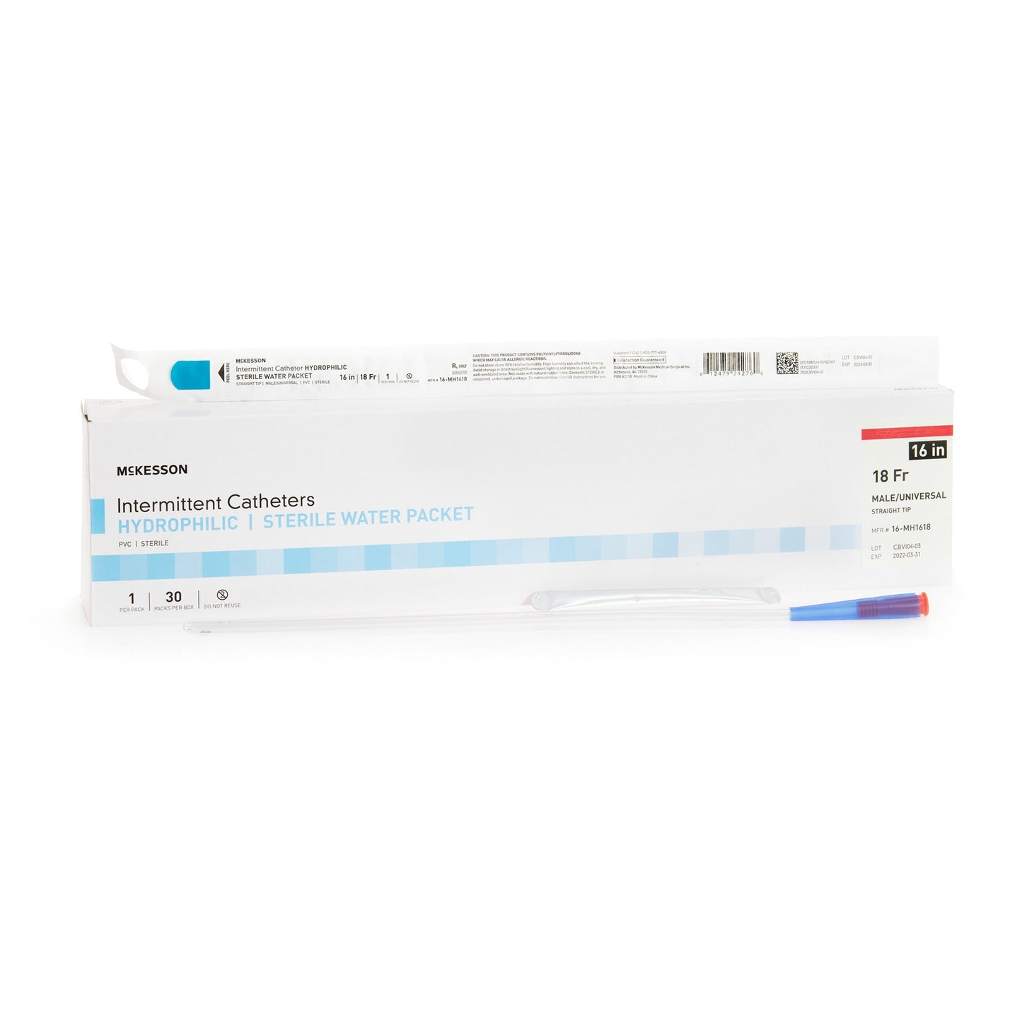 Urethral Catheter McKesson Straight Tip Hydrophilic Coated PVC 18 Fr. 16 Inch Length