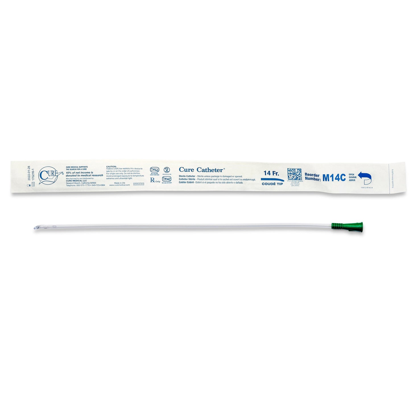 Cure Catheter™ Male Intermittent Catheter, 14 Fr., Coud