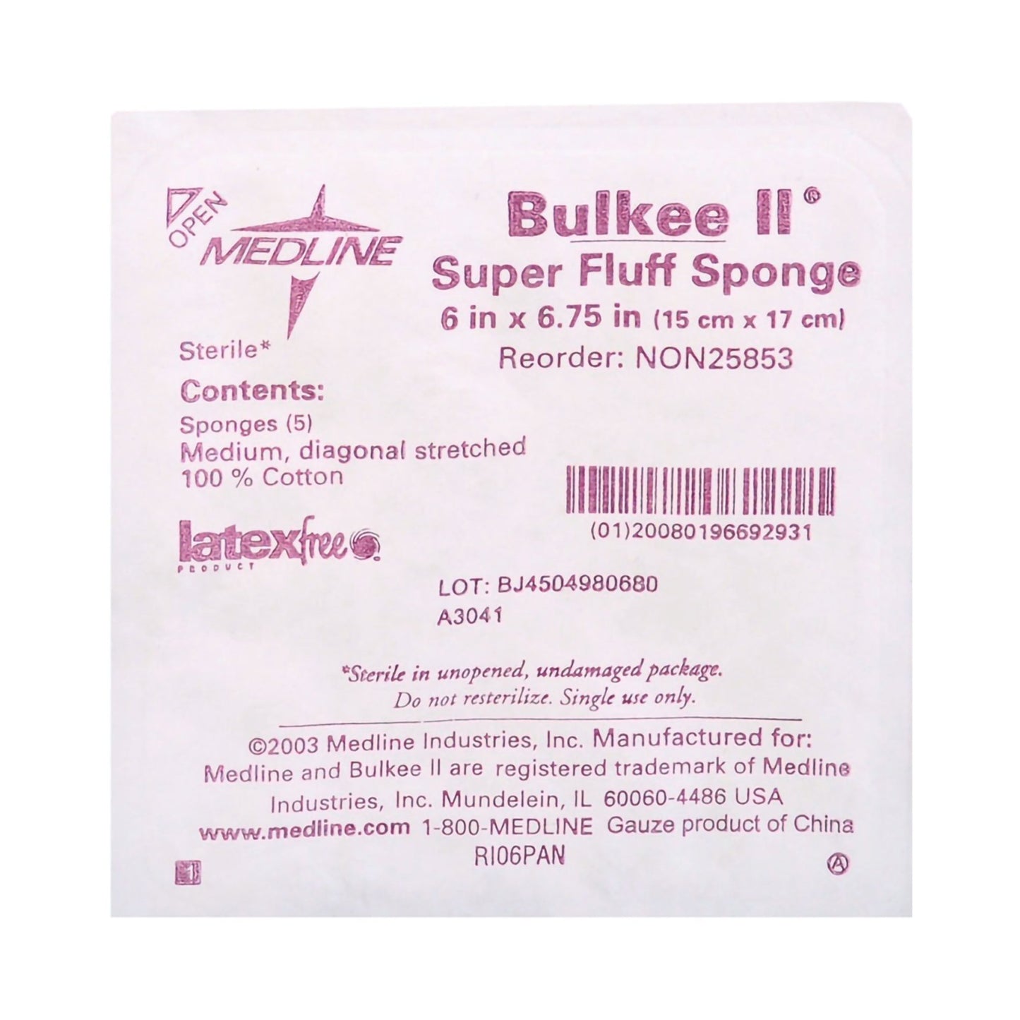 Bulkee Sterile Fluff Dressing, 6 x 6-3/4 Inch, 6-Ply