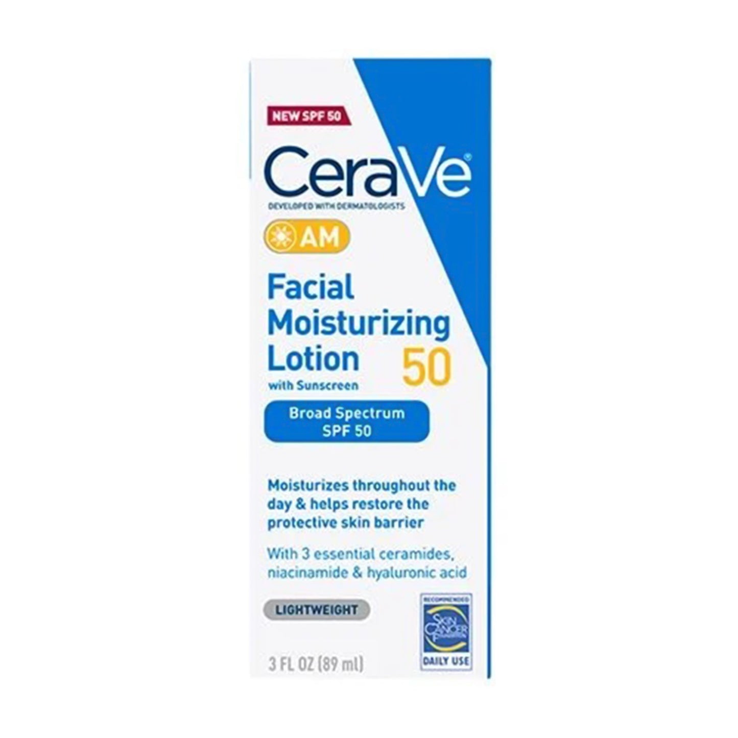 CeraVe AM Facial Moisturizing Lotion, SPF 50, 3-ounce Bottle