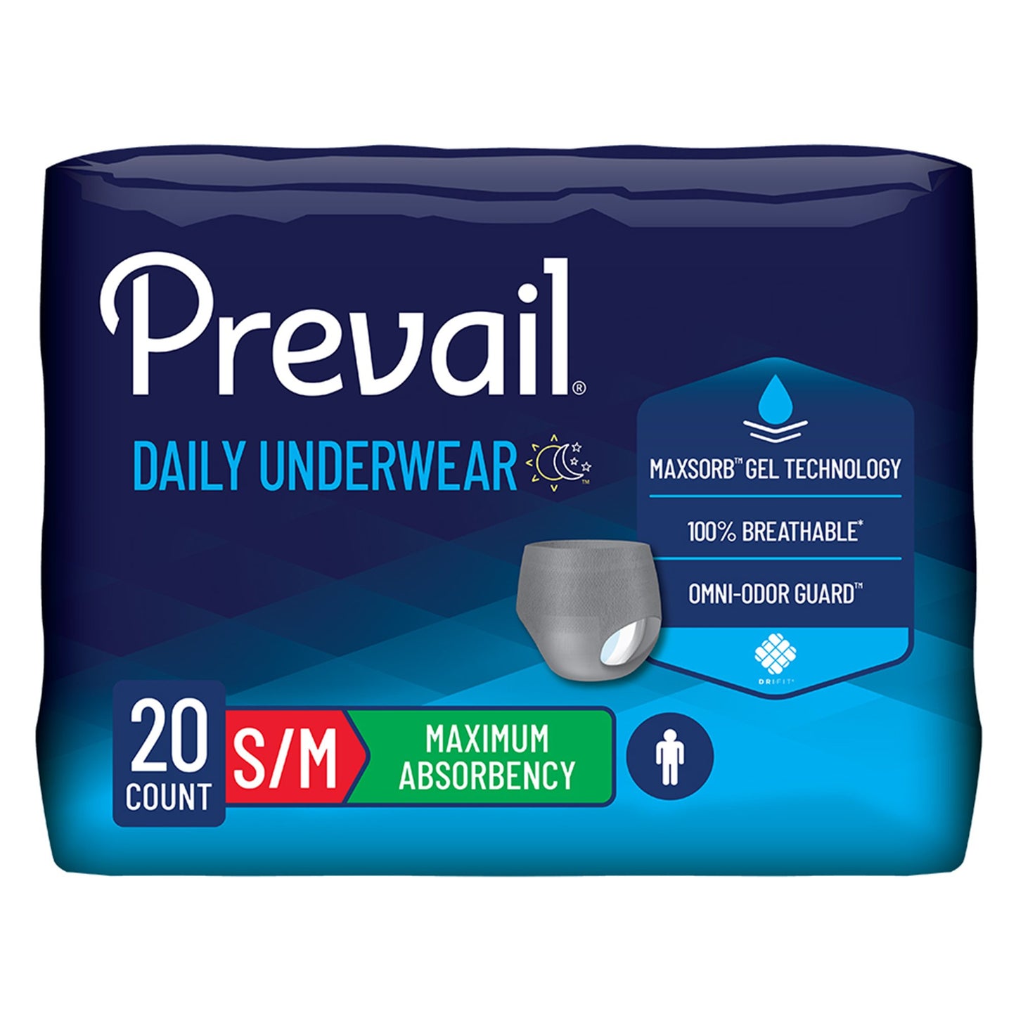 Prevail Men's Daily Maximum Absorbent Underwear, Small / Medium