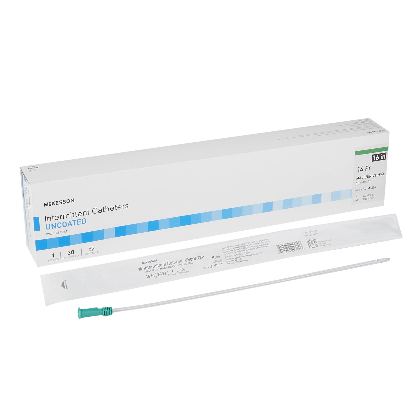 McKesson Straight Tip PVC Intermittent Urethral Catheter, 14 Fr., 16 Inch