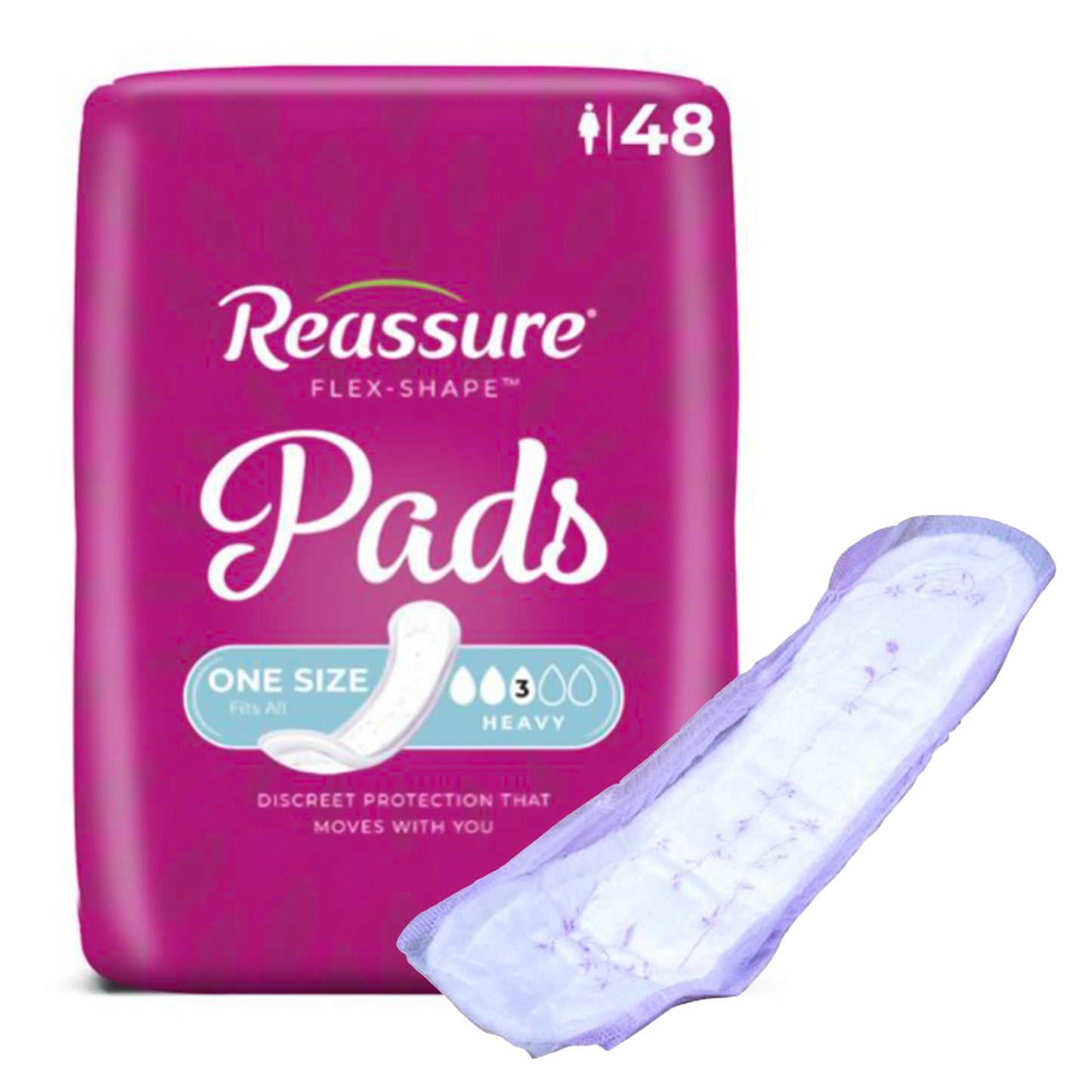 Incontinence Liner Reassure Flex-Shape Pad™ Heavy Absorbency Polymer Core One Size Fits Most