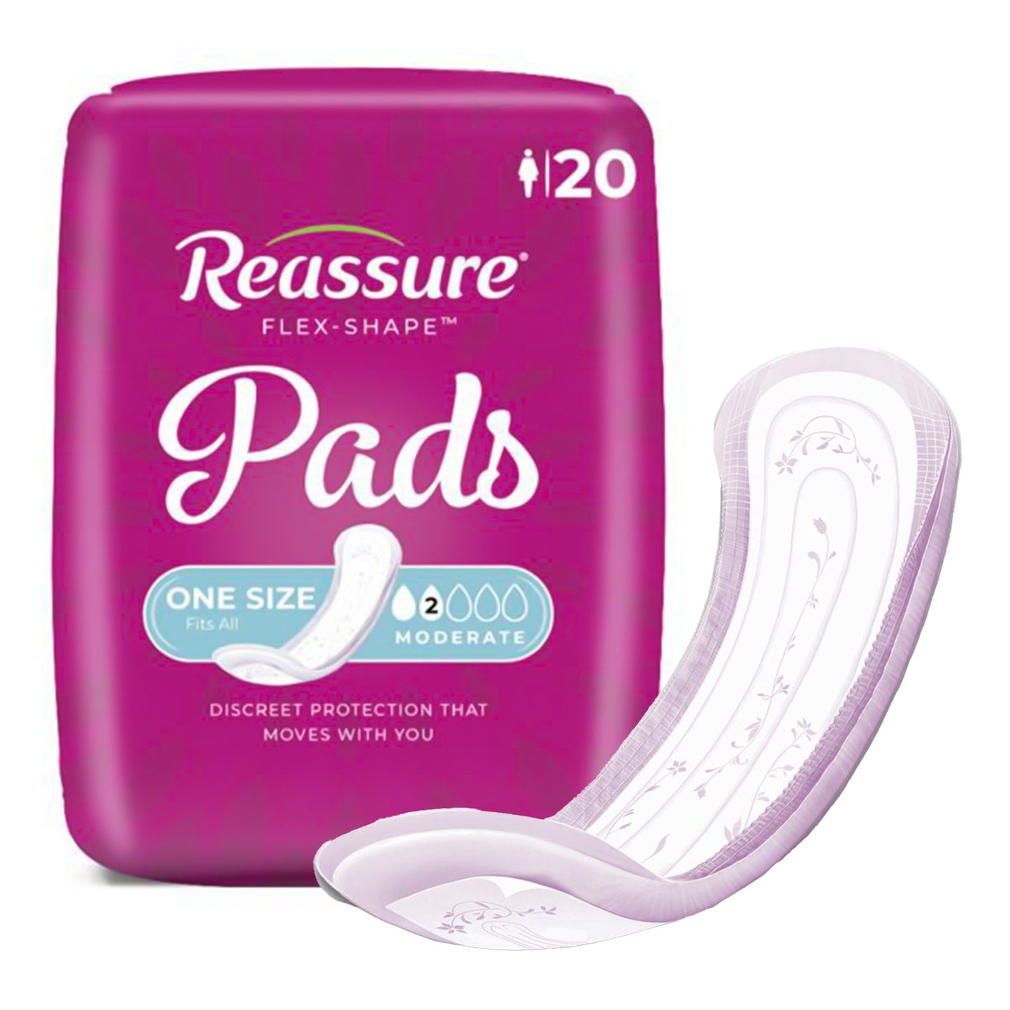 Incontinence Liner Reassure Flex-Shape Pad™ Moderate Absorbency Polymer Core One Size Fits Most