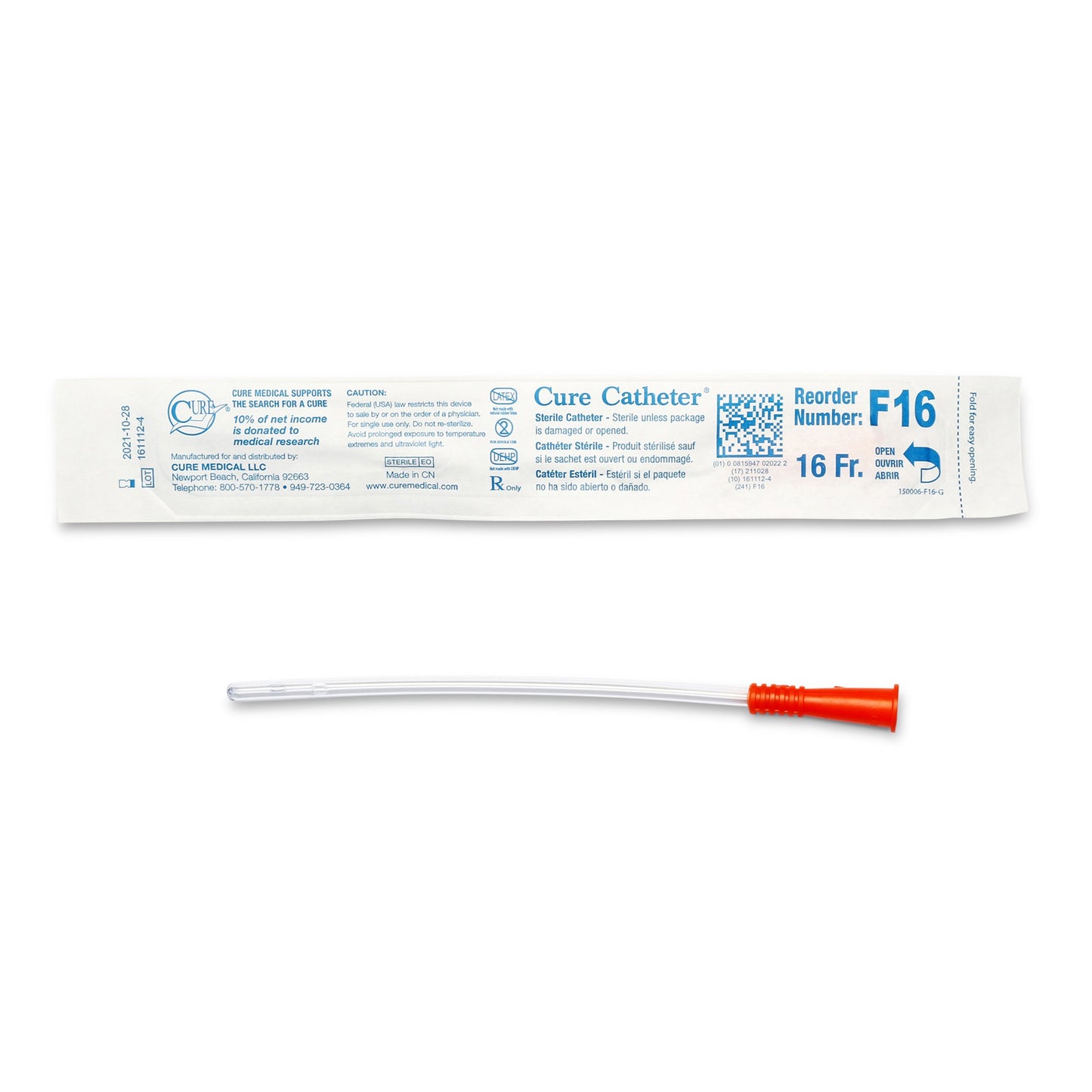 Cure Catheter™ Urethral Catheter, 16 Fr., Female, Straight