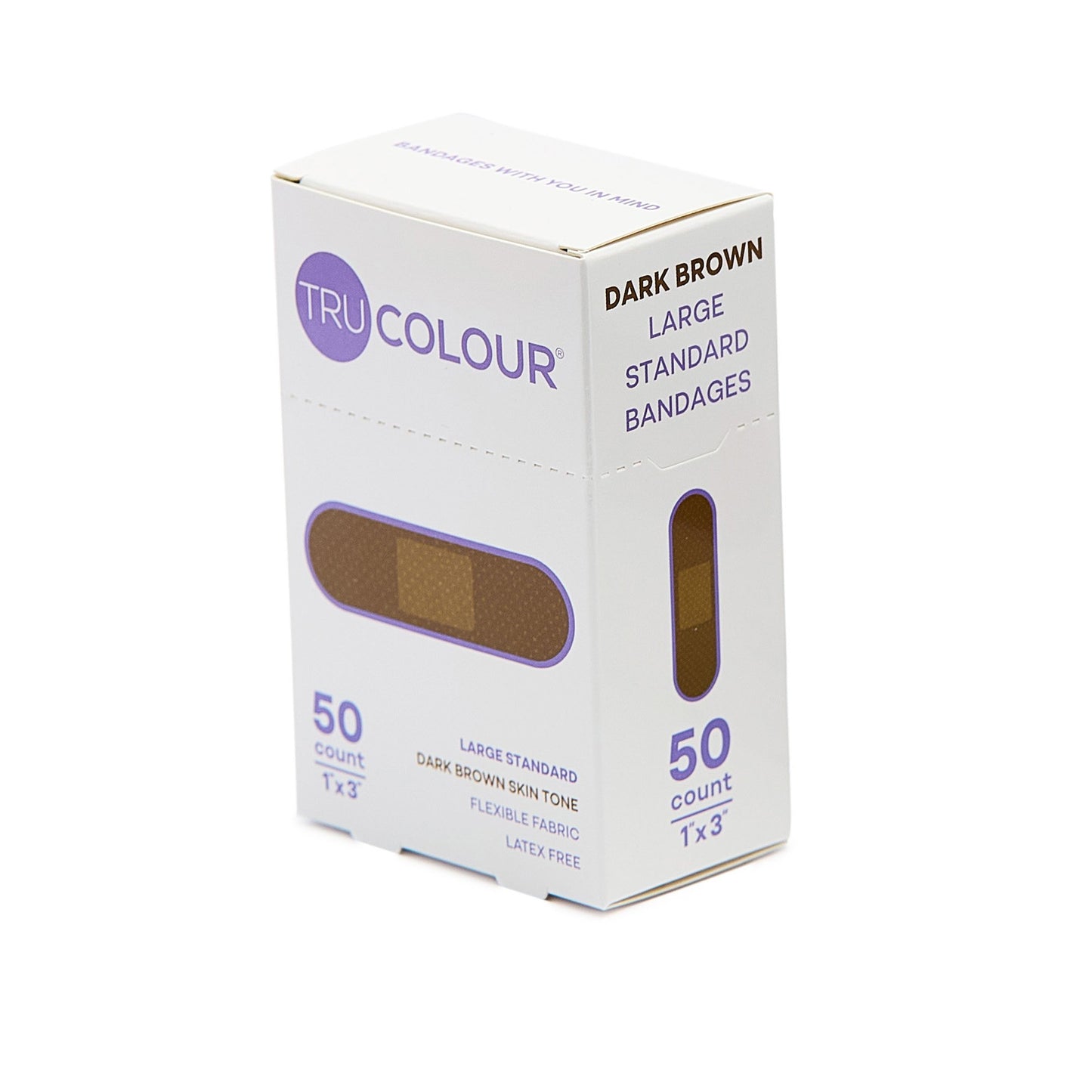 Tru-Colour Skin Tone Shade Fabric Bandage Adhesive Strip, Dark Brown, 1 x 3 Inch