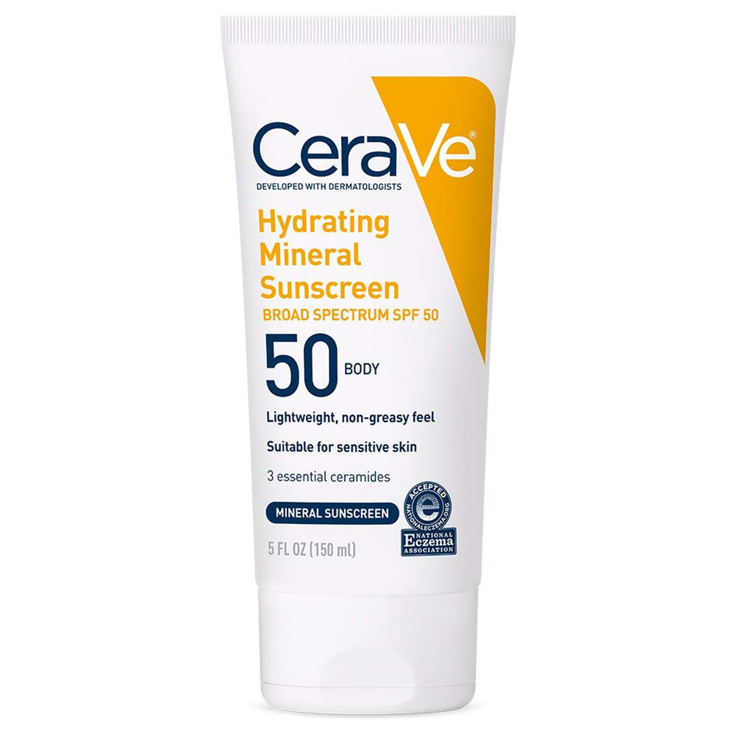 CeraVe Hydrating Mineral Sunscreen Body SPF 50, 5-ounce Tube