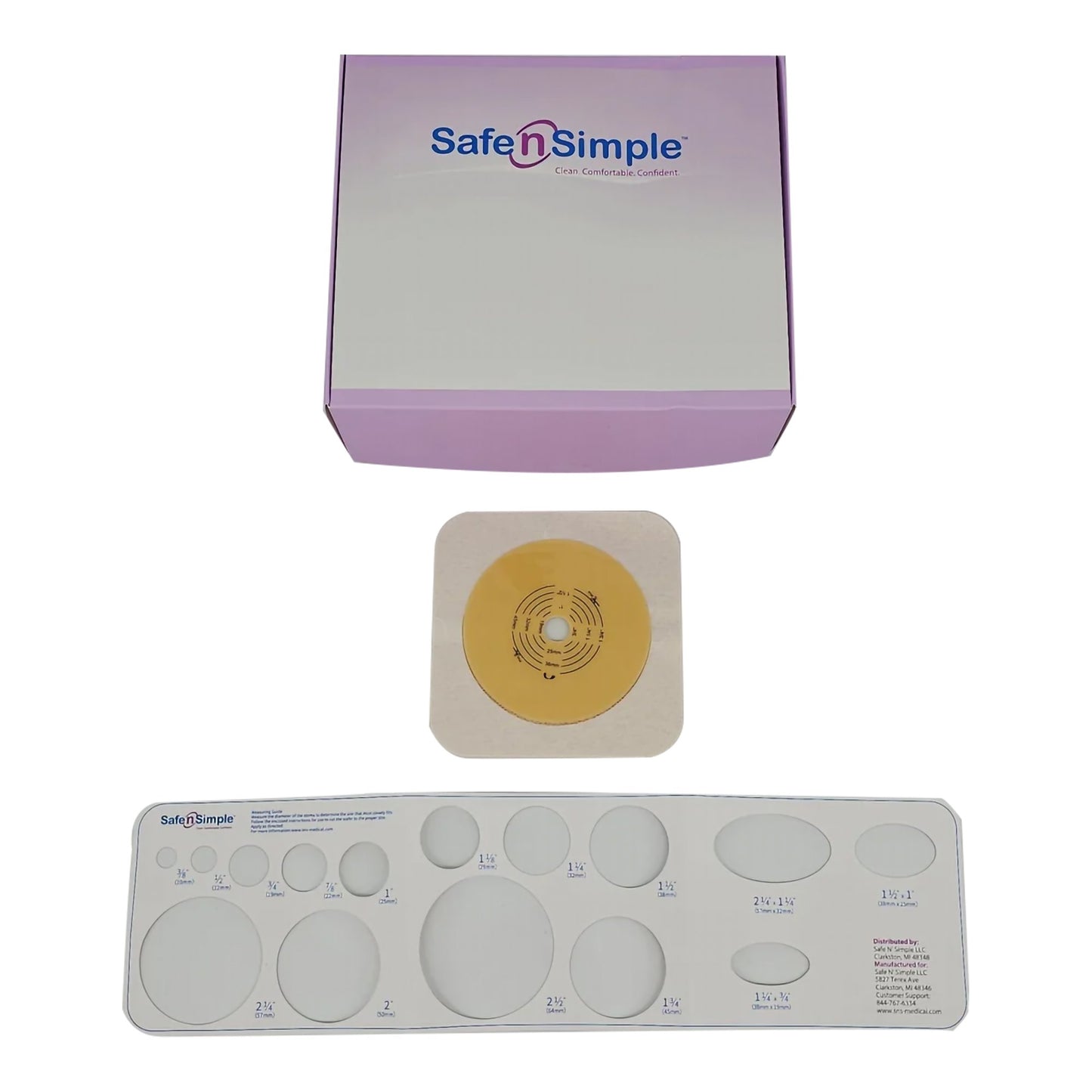 Ostomy Barrier Safe n Simple™ Trim to Fit, Standard Wear Flexible Tape 57 mm Flange Up to 1-3/4 Inch Opening 5 X 5 Inch