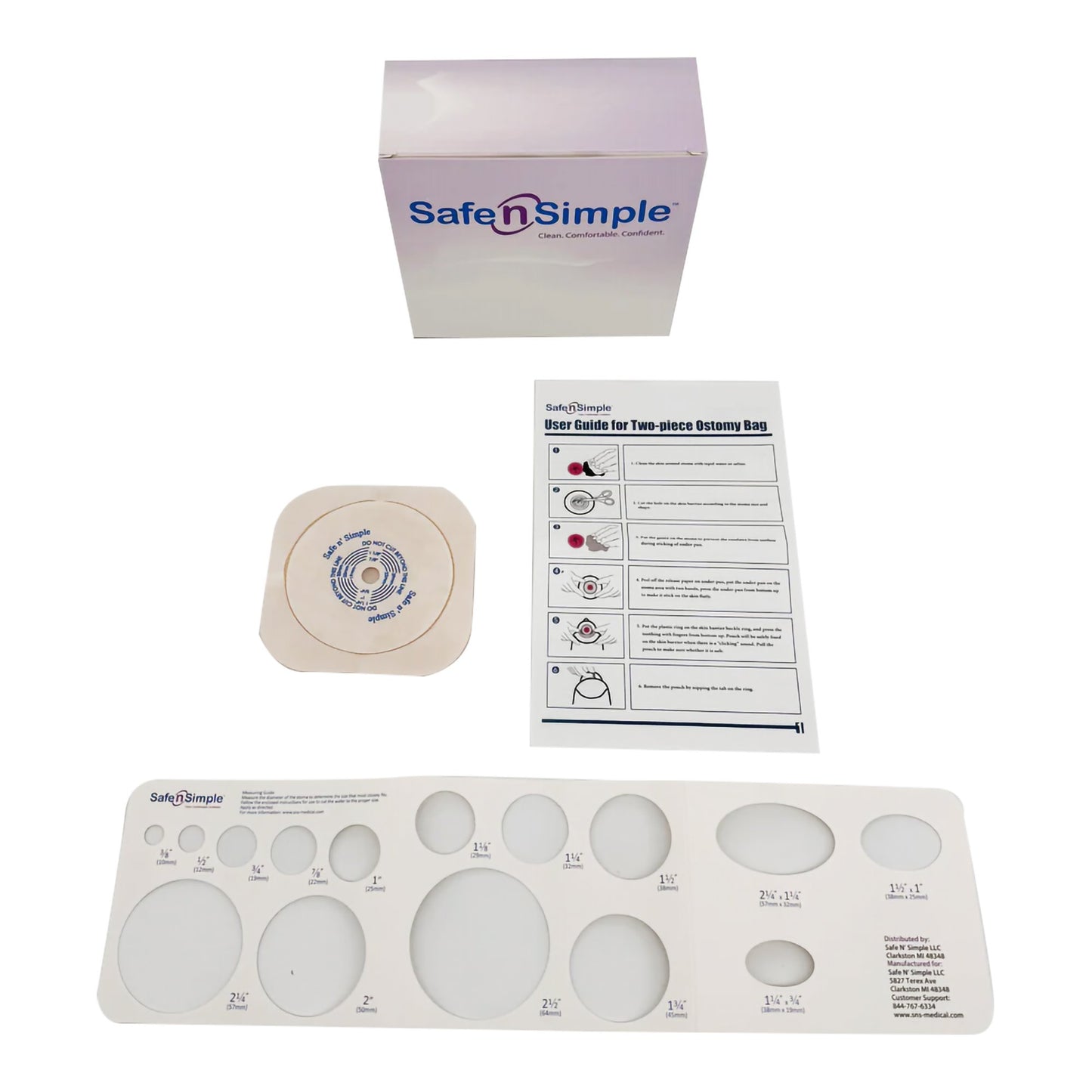 Ostomy Barrier Safe n Simple™ Trim to Fit, Standard Wear Flexible Tape 45 mm Flange Up to 1-1/4 Inch Opening 4-1/2 X 4-1/2 Inch