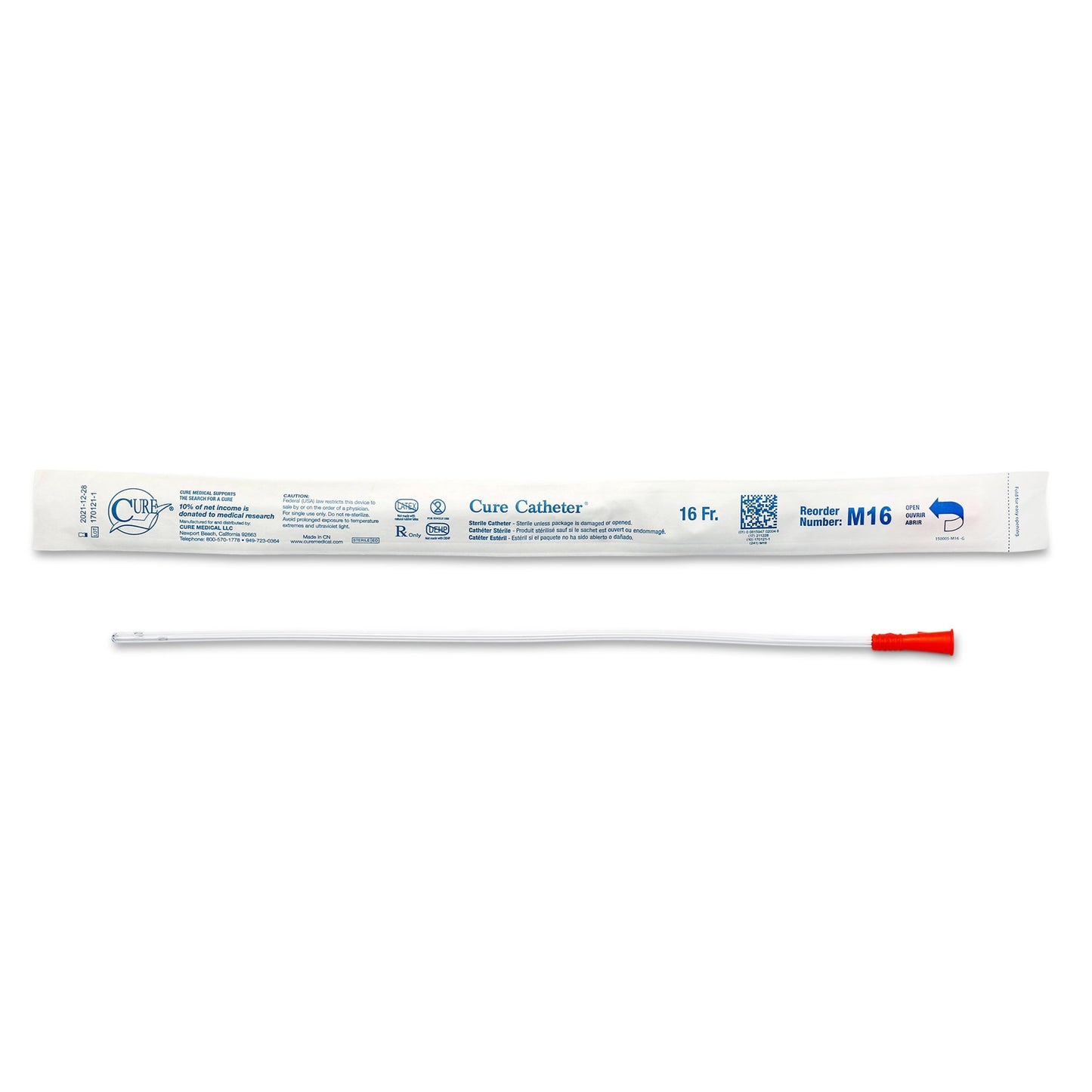 Cure Catheter™ Male Intermittent Catheter, 16 Fr., Straight