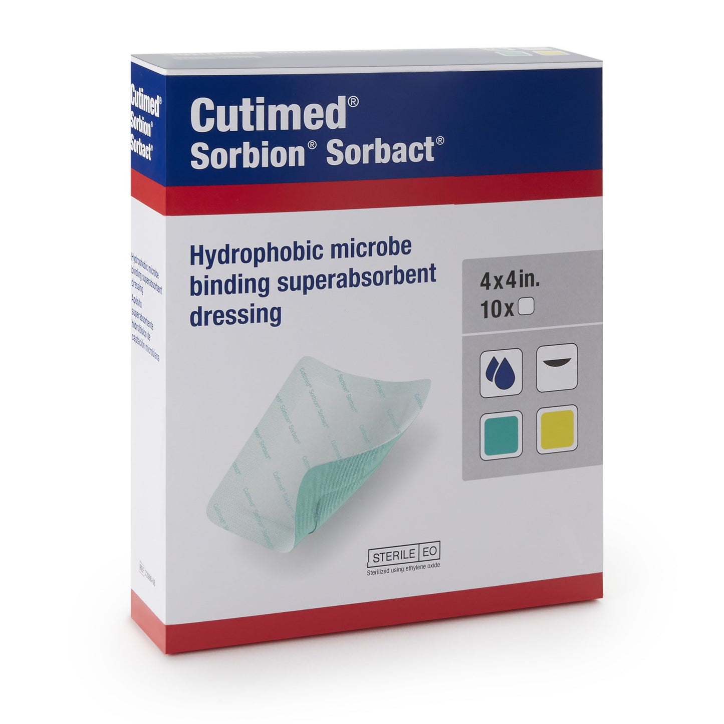 Cutimed Sorbion Sorbact Super Absorbent Antimicrobial Dressing, 4 x 4 Inch