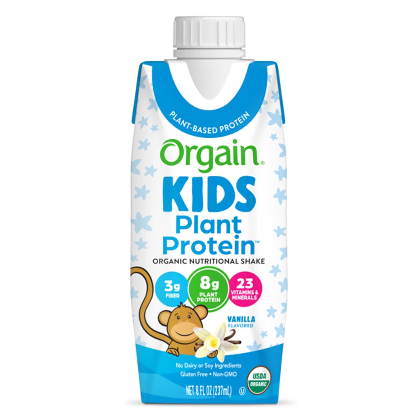 Pediatric Oral Supplement Orgain Kids Plant Protein™ Organic Nutritional Shake Vanilla Flavor 8 oz. Carton Liquid Protein