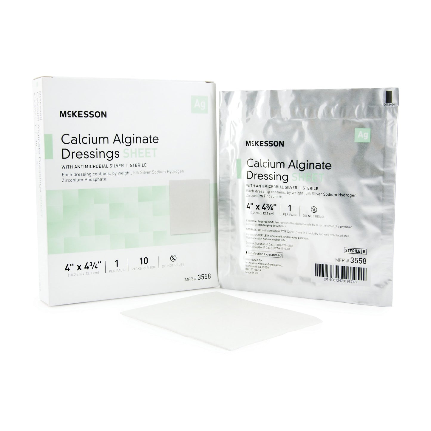 McKesson Silver Calcium Alginate Dressing, 4 x 4 Inch