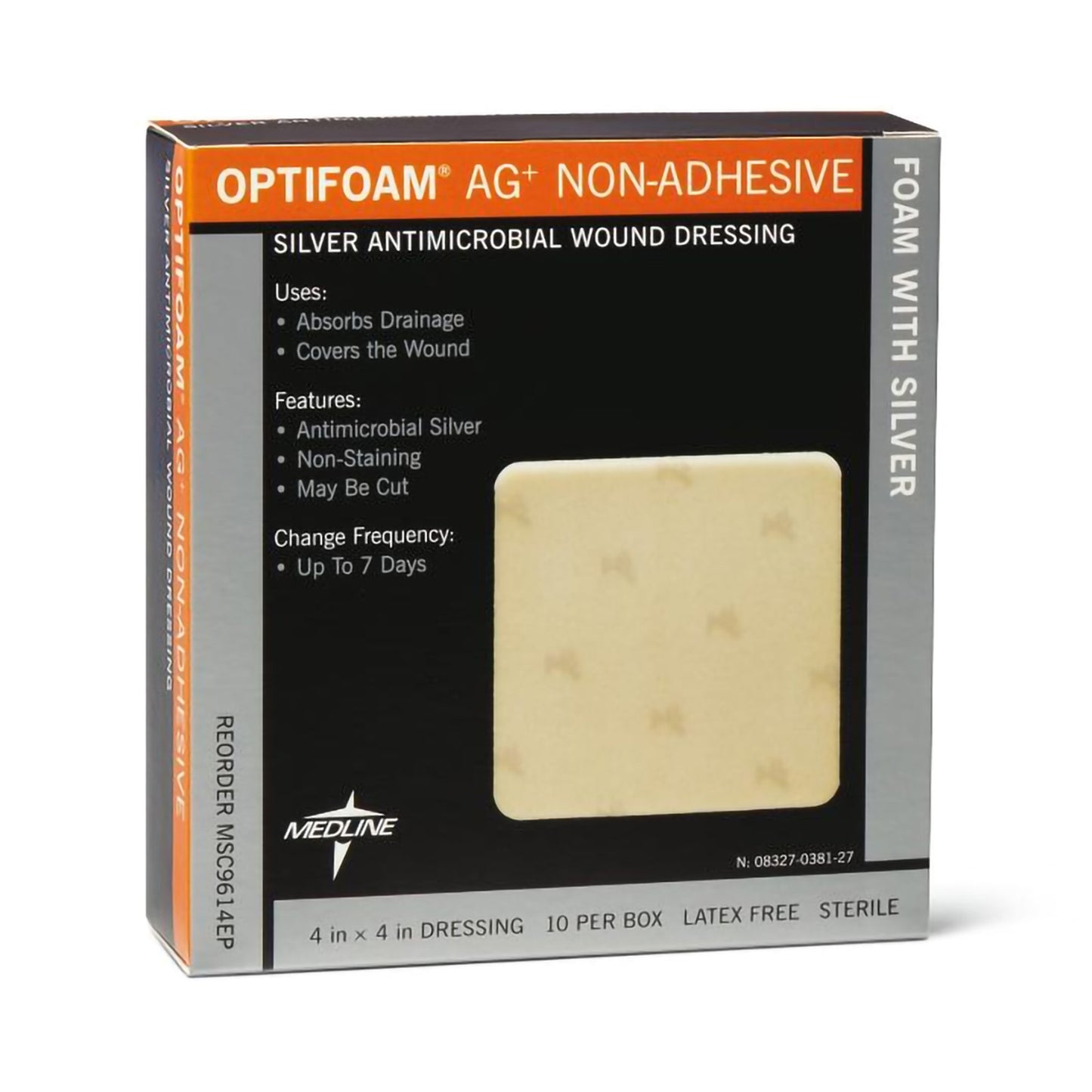 Optifoam Ag+ Foam Dressing with Silver, 4 x 4 Inch