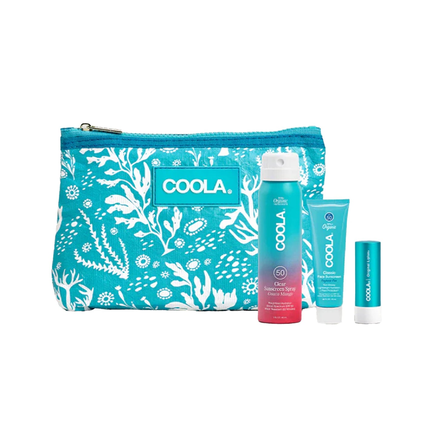 Suncare Travel Kit COOLA SPF 30 / SPF 50 Spray / Lotion / Balm Pouch