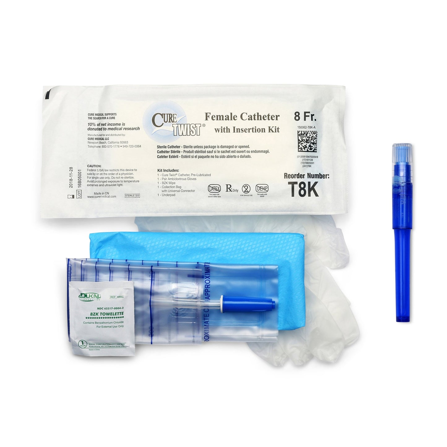 Cure Twist Intermittent Catheter Kit, 8 Fr.