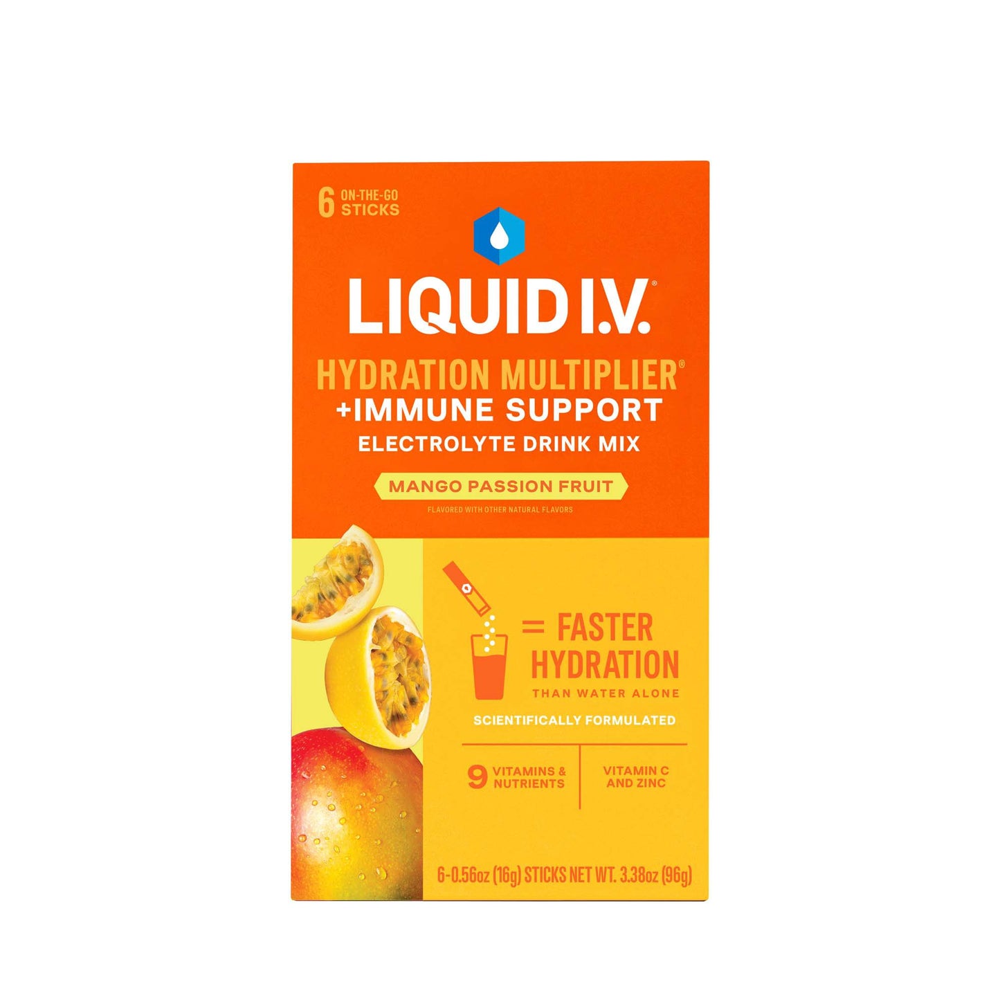 Oral Electrolyte Solution Liquid I.V. Hydration Multiplier + Immune Support Mango Passoin Fruit Flavor 0.56 oz.