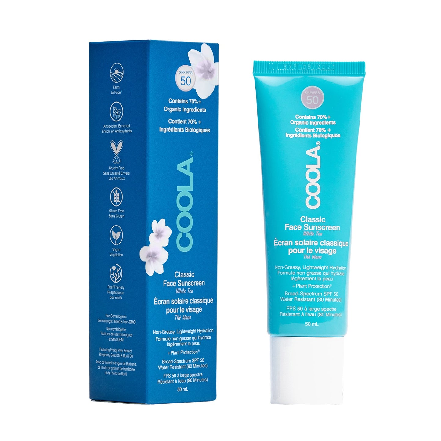 Coola Face Sunscreen White Tea Scent, SPF 50, 50 mL Tube