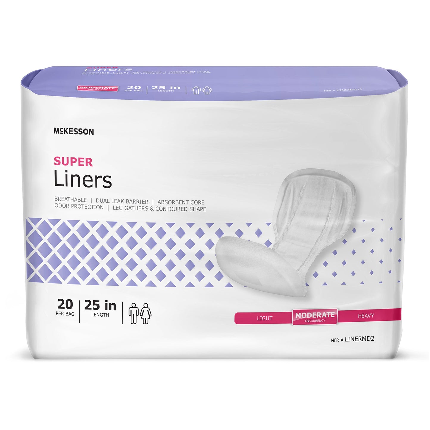 Incontinence Liner McKesson Super 25 Inch Length Moderate Absorbency Polymer Core One Size Fits Most