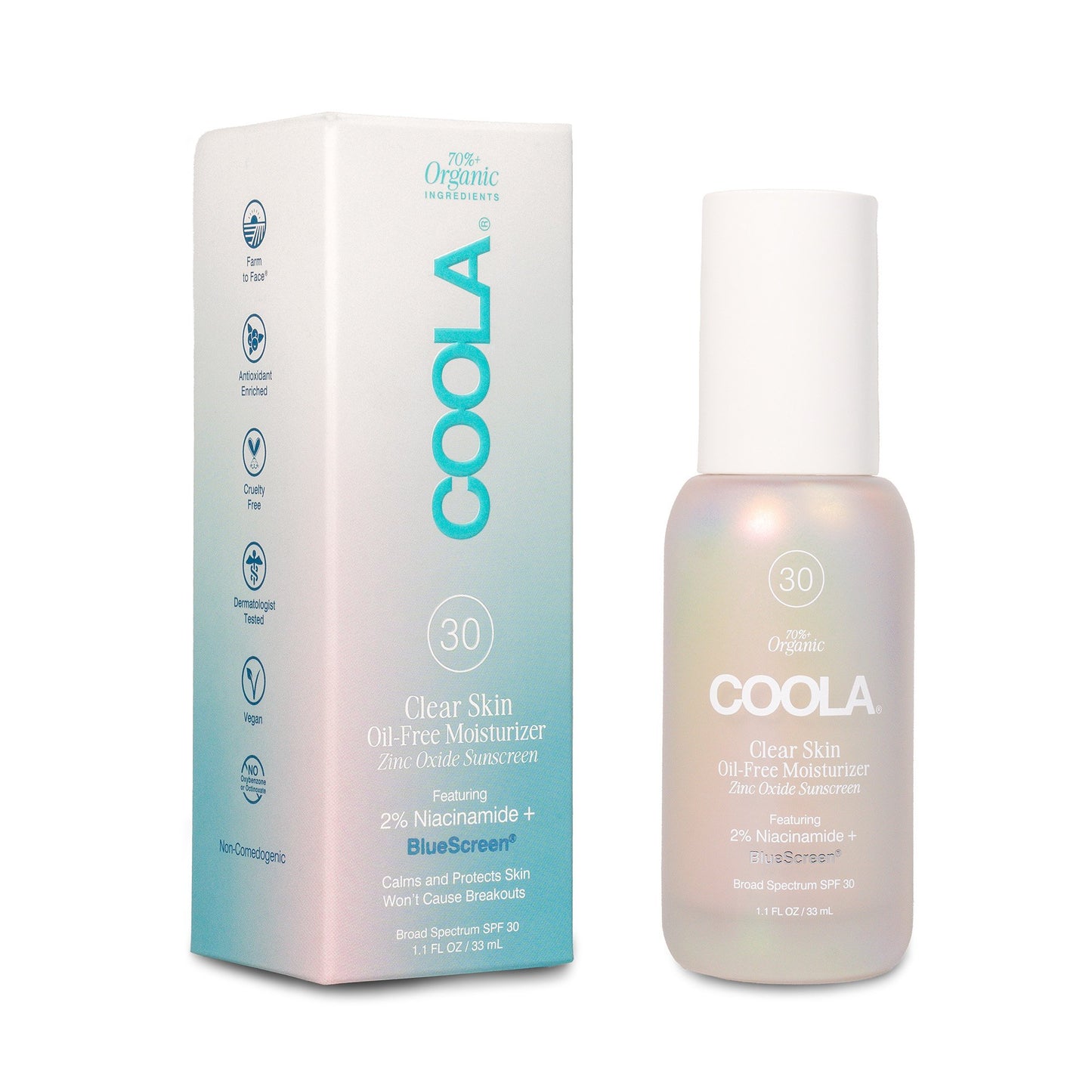 Coola Clear Skin Oil-Free Moisturizer Zinc Sunscreen w/ BlueScreen™ SPF 30