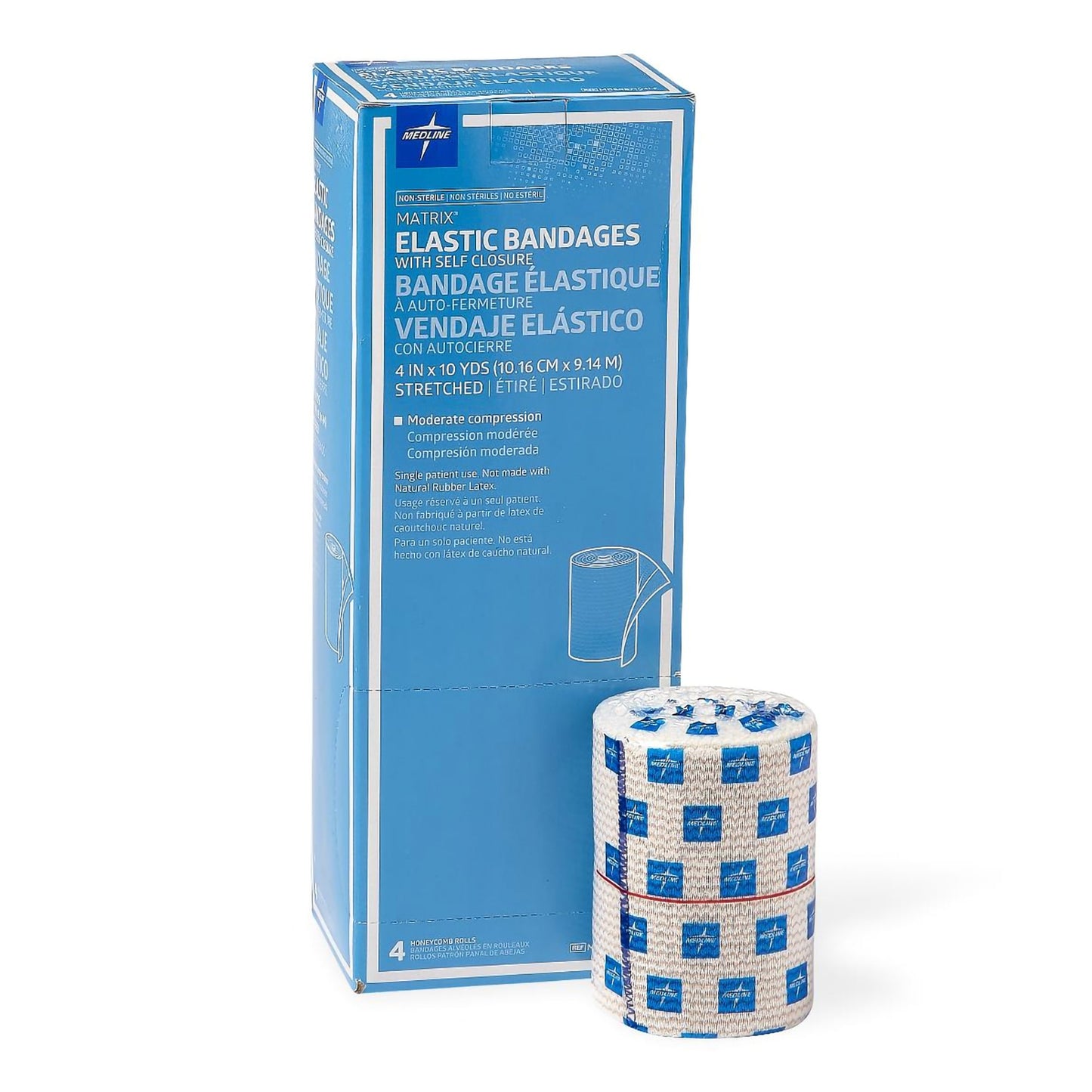 Medline Matrix Elastic Bandage with Self-Closure, Stretched, 4 Inch x 10 Yard