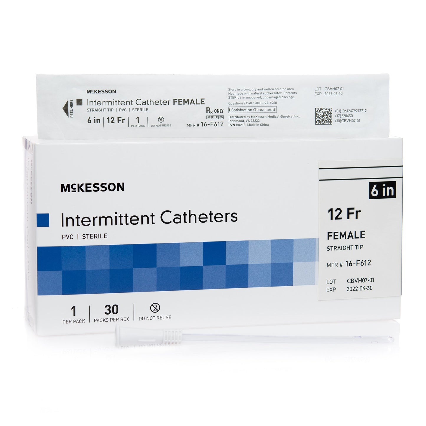 McKesson Urethral Catheter for Females, 12 Fr., Straight
