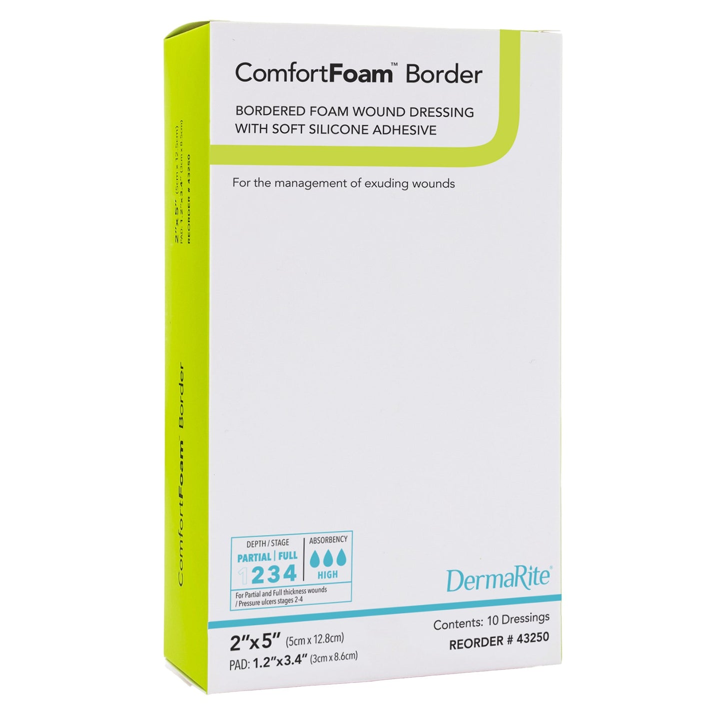 ComfortFoam™ Border Foam Wound Dressing with Soft Silicone Adhesive, 5 x 12.8 cm