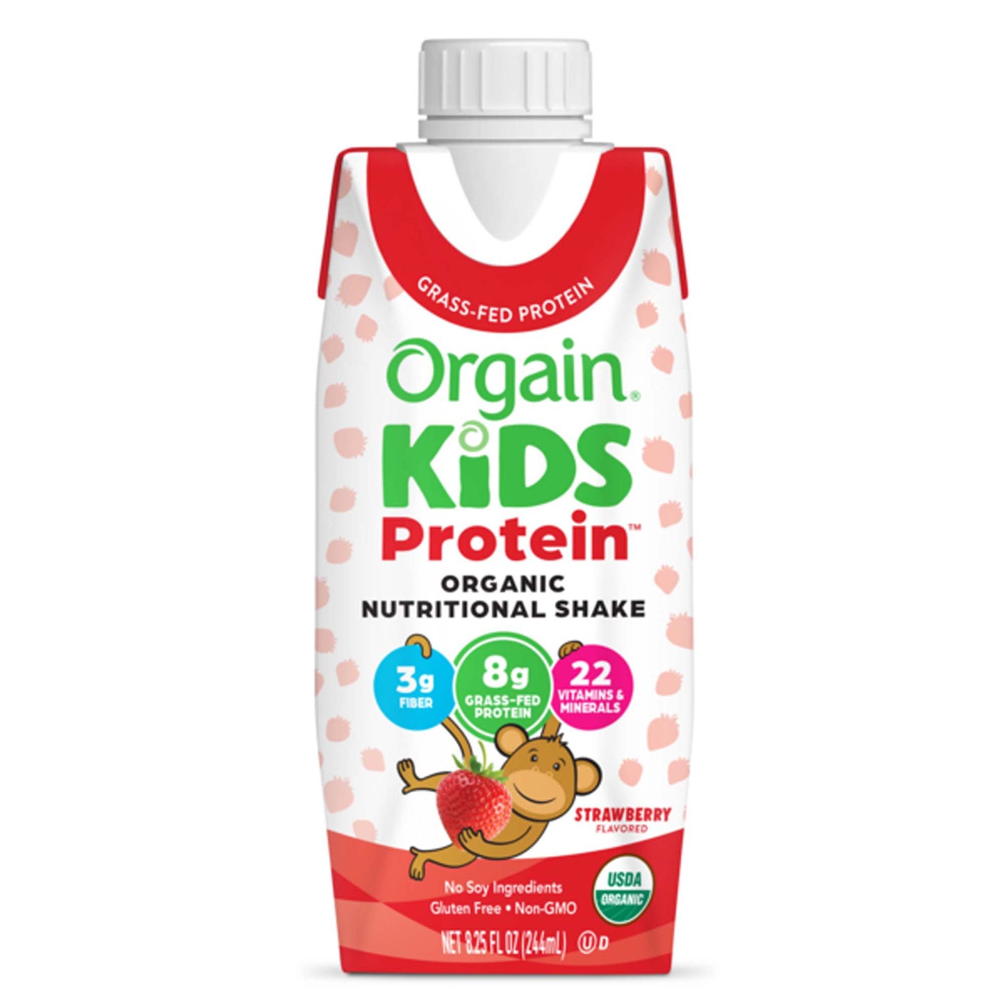 Pediatric Oral Supplement Orgain Kids Protein™ Organic Nutritional Shake Strawberry Flavor 8.25 oz. Carton Liquid Protein