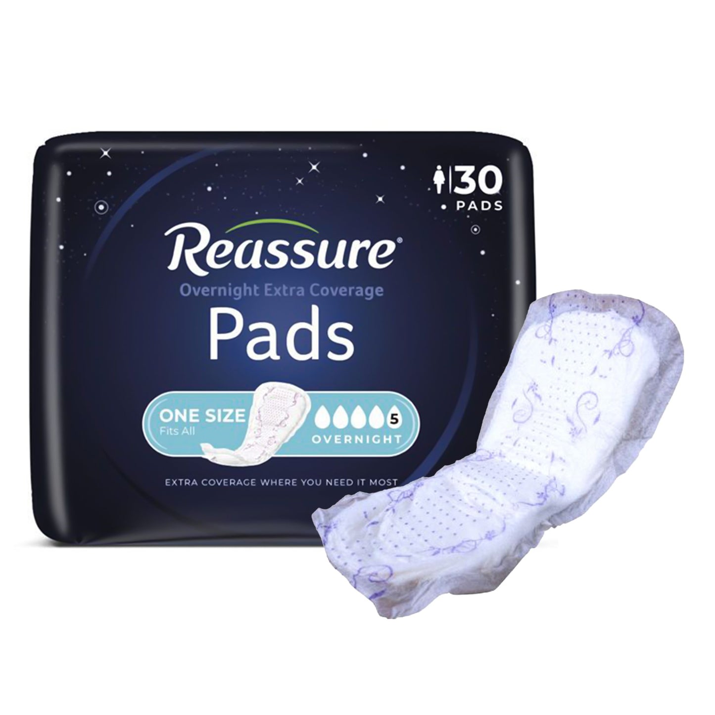 Incontinence Liner Reassure Overnight Extra Coverage 7-1/2 X 14-1/2 Inch Heavy Absorbency Polymer Core One Size Fits Most