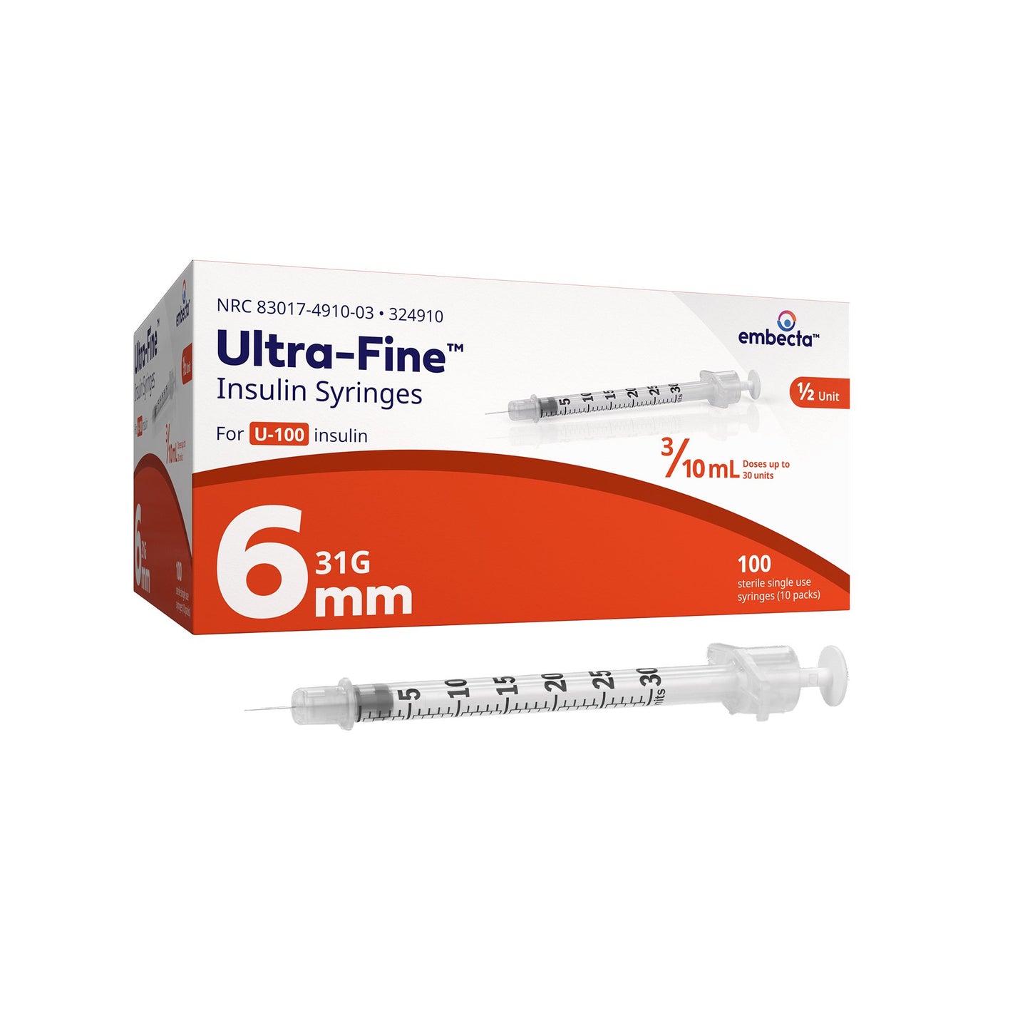 Standard Insulin Syringe with Needle Veo™ Ultra-Fine™ 0.3 mL 15/64 Inch 31 Gauge NonSafety Regular Wall