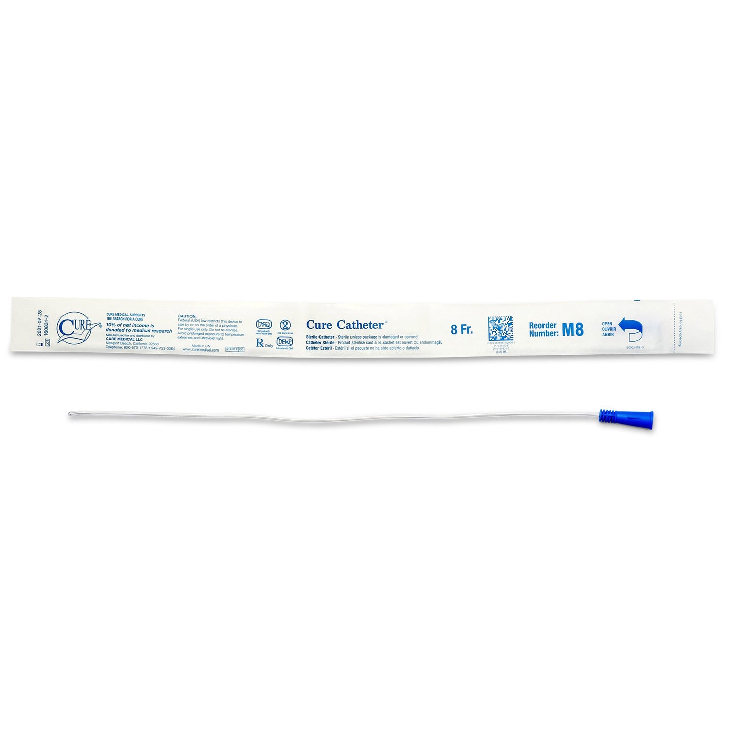 Cure Catheter™ Urethral Catheter, 8 Fr., Male, Straight
