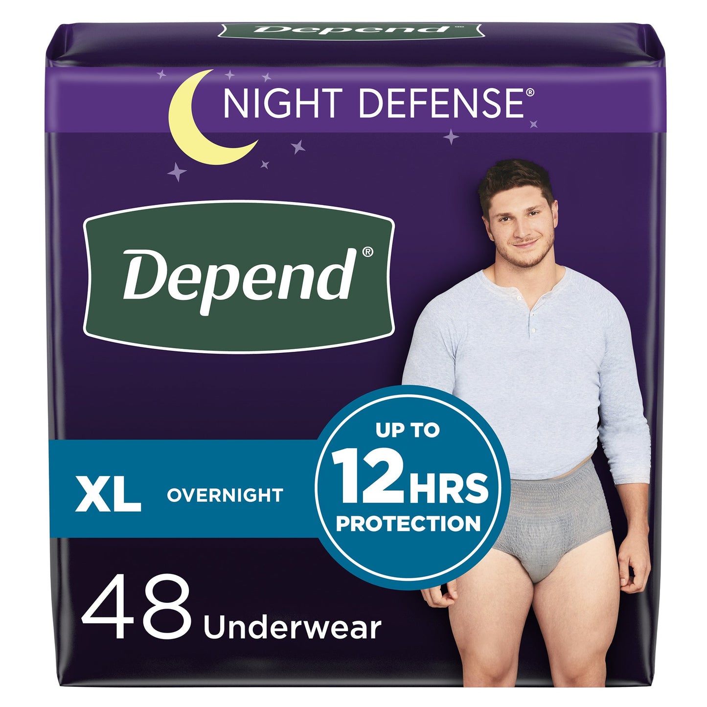 Absorbent Underwear Depend Night Defense Pull On with Tear Away Seams Adult X-Large Male Disposable Heavy Absorbency