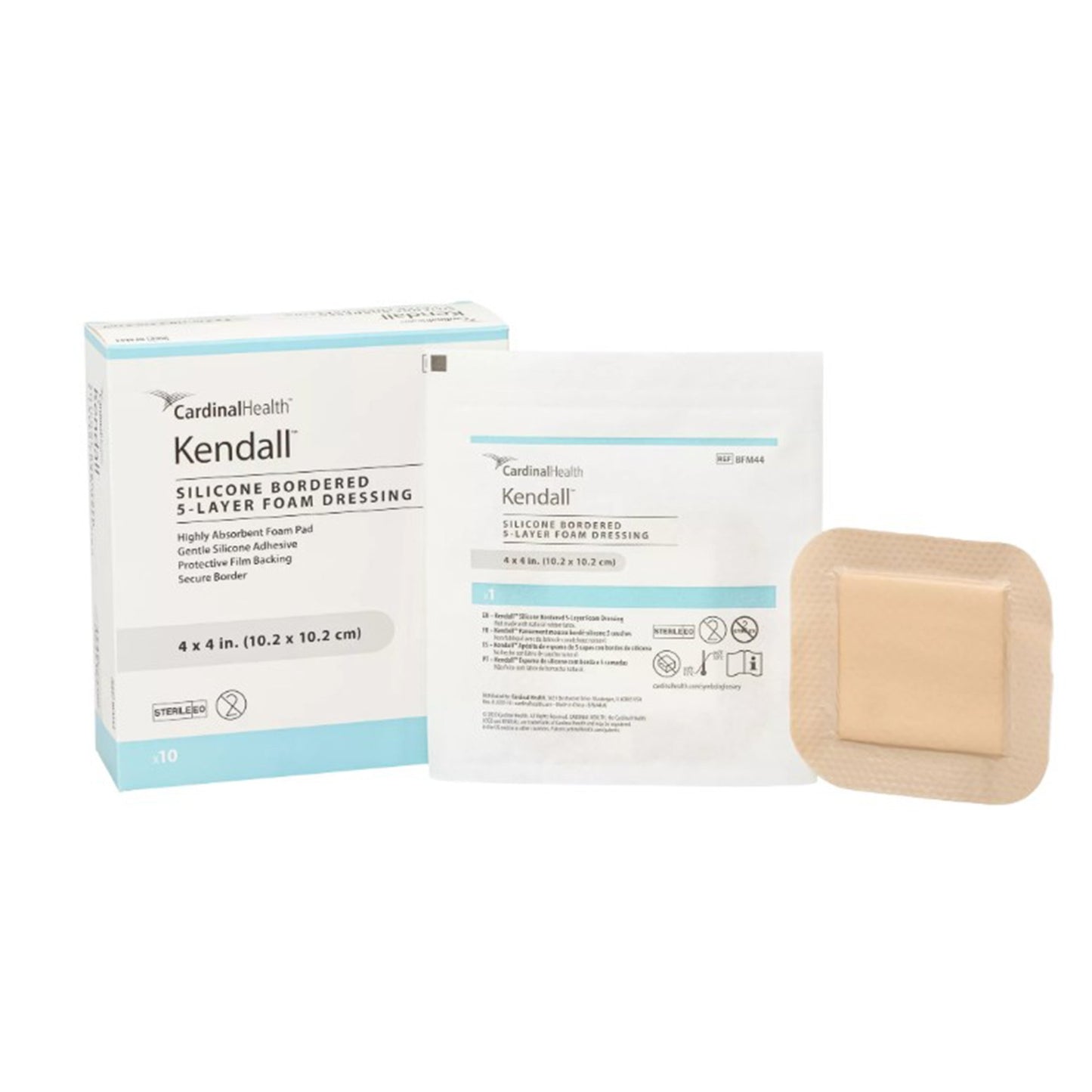 5-Layer Foam Dressing Kendall™ 4 X 4 Inch With Border Film Backing Silicone Adhesive Square Sterile
