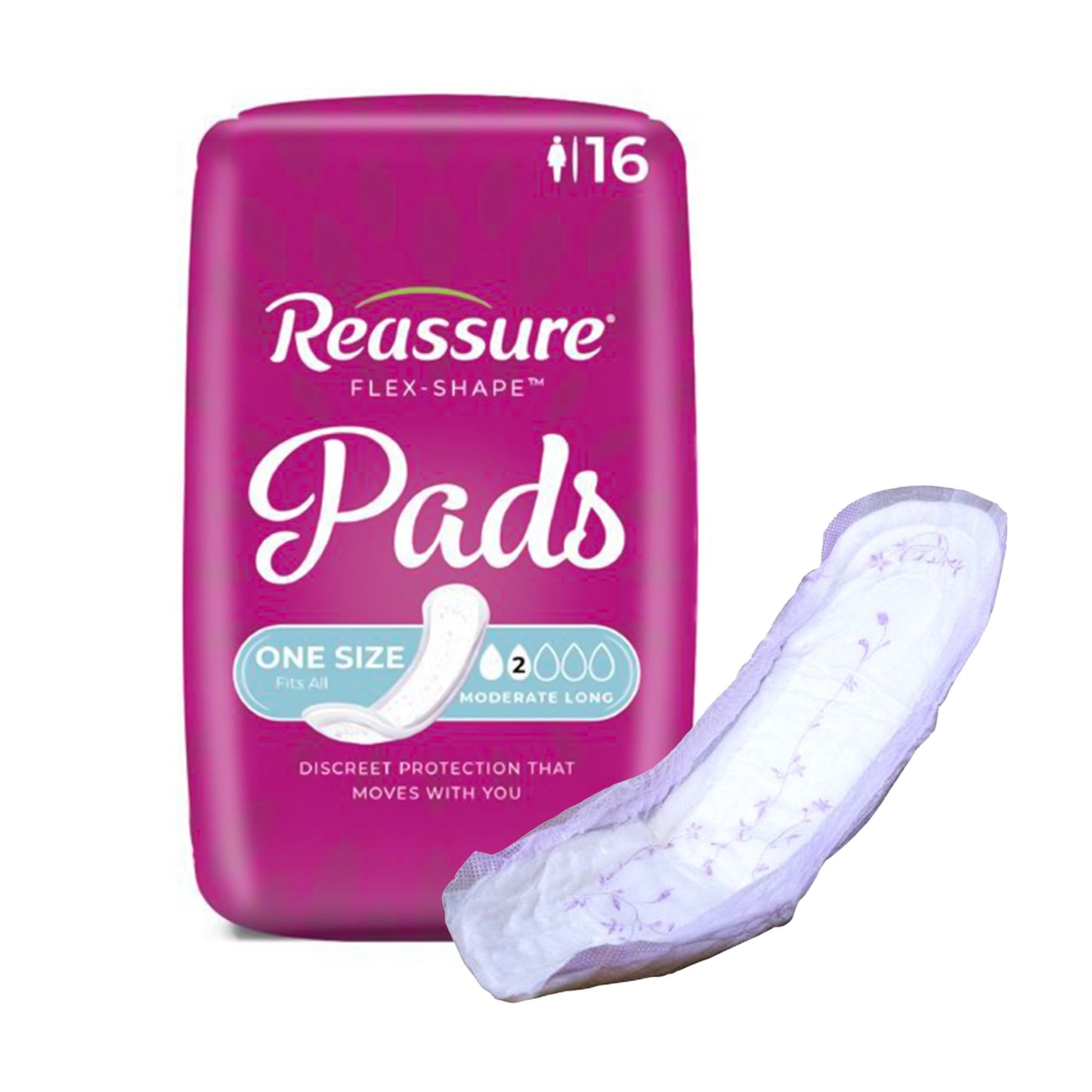 Incontinence Liner Reassure Flex-Shape Pad™ Long Moderate Absorbency Polymer Core One Size Fits Most