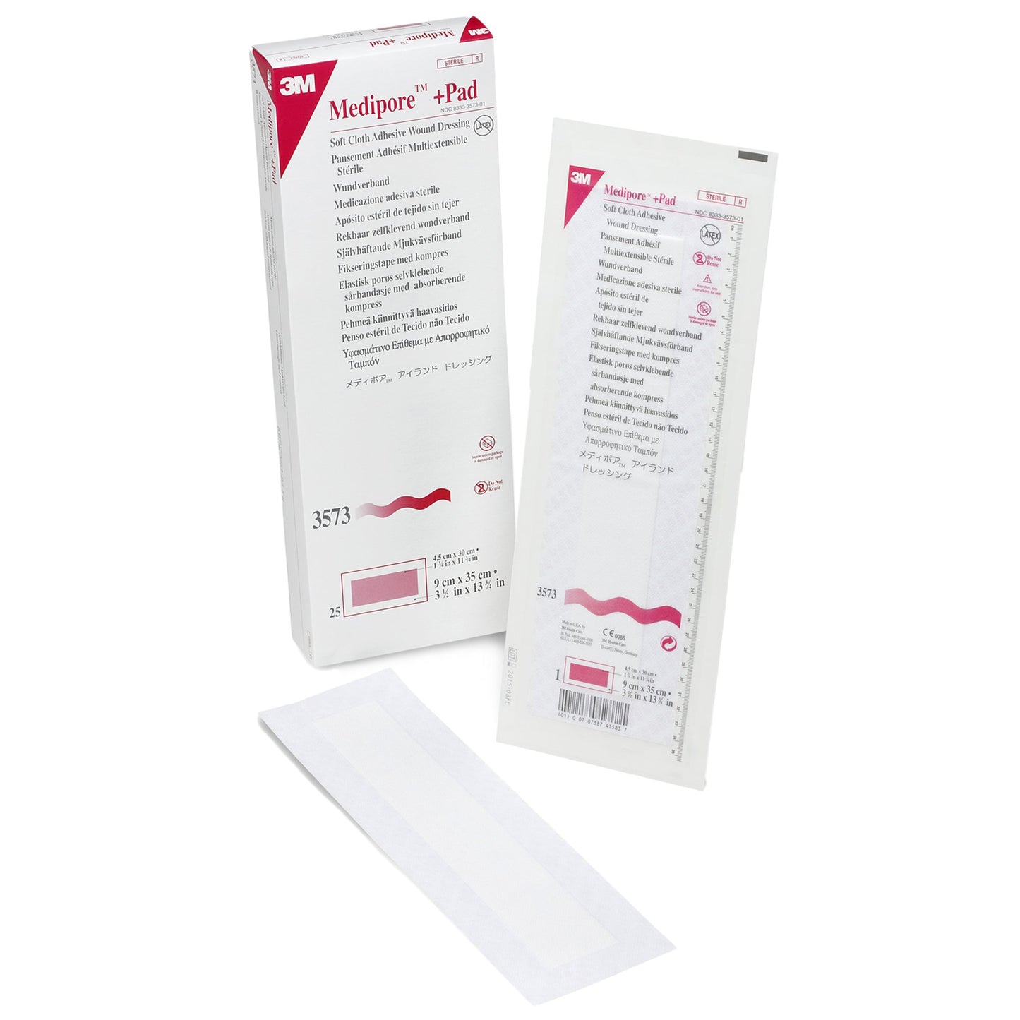 3M™ Medipore™ + Pad Soft Cloth Adhesive Dressing, 3.5 x 13.75 Inch