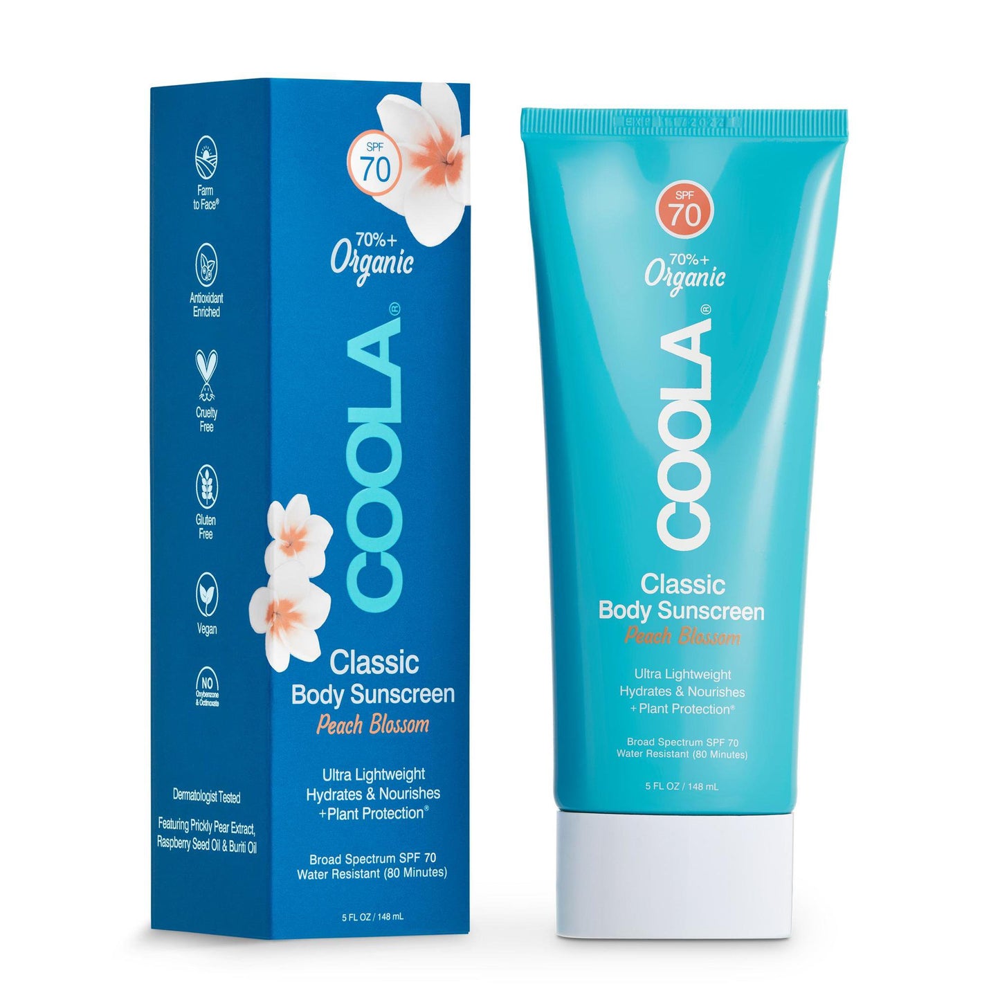Coola Classic Body Sunscreen Lotion SPF 70 Peach Blossom Scent, 5-ounce Tube