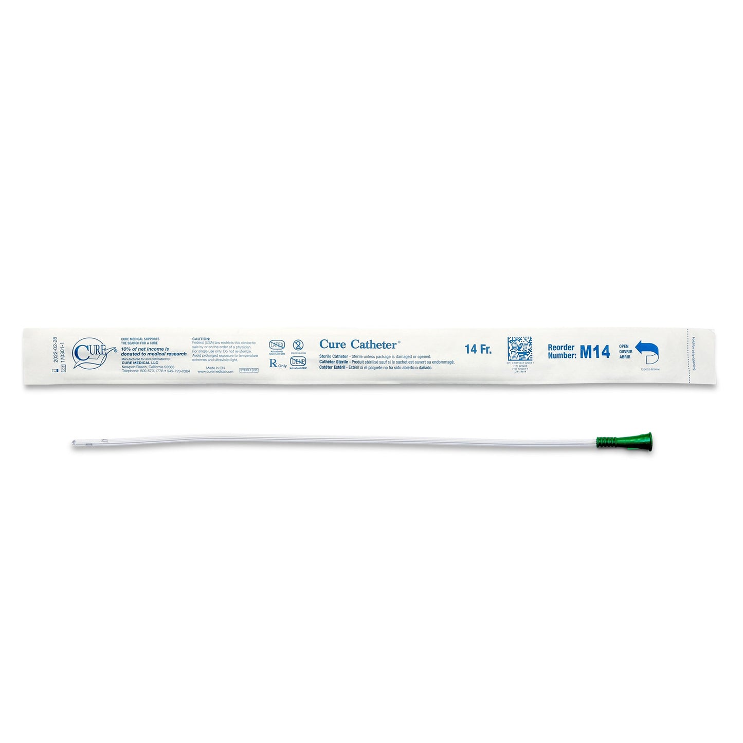 Cure Catheter™ Male Intermittent Catheter, 14 Fr., Straight