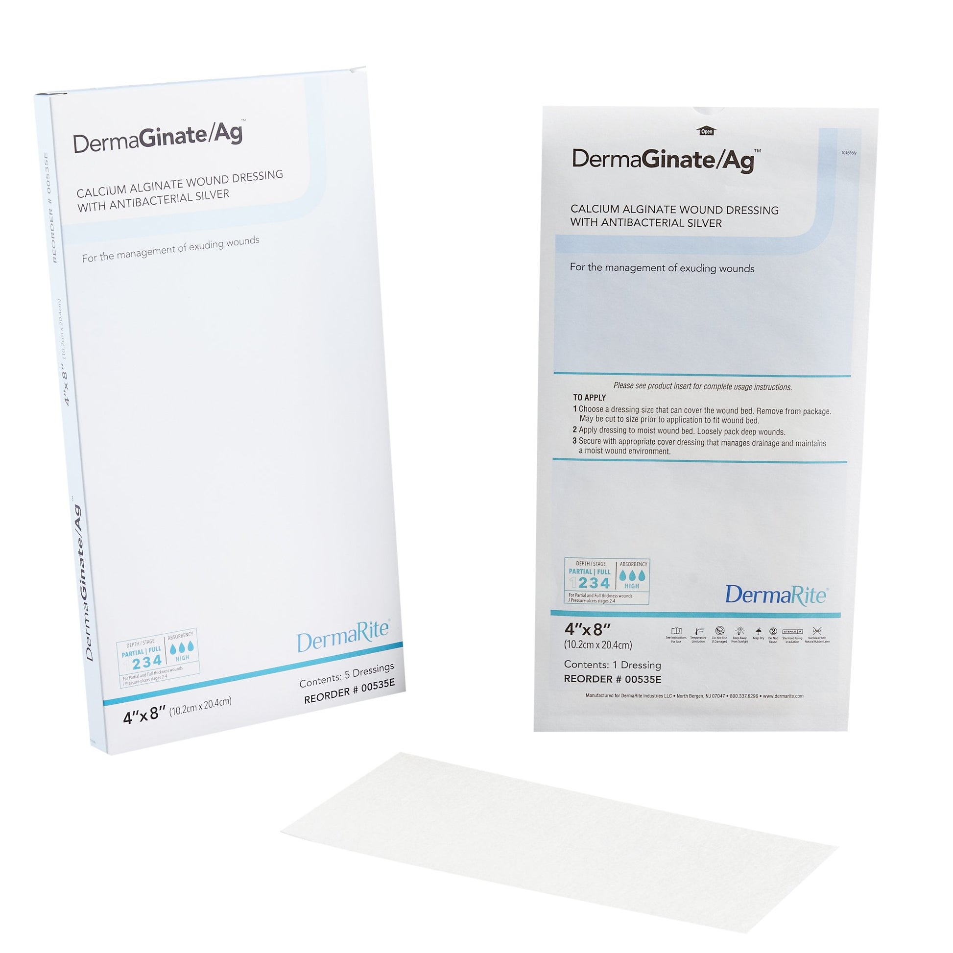 DermaGinate/ Ag™ Silver Alginate Dressing, 4 x 8 Inch