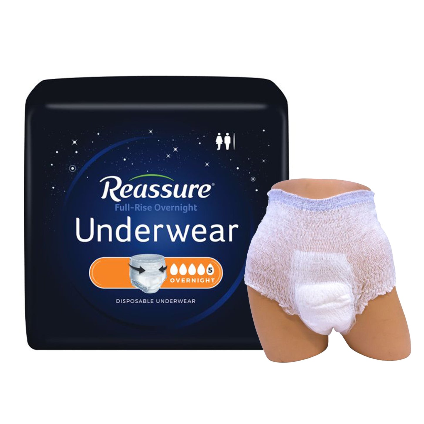 Absorbent Underwear Reassure Full-Rise Overnight Pull On with Tear Away Seams Adult X-Large Unisex Disposable Heavy Absorbency