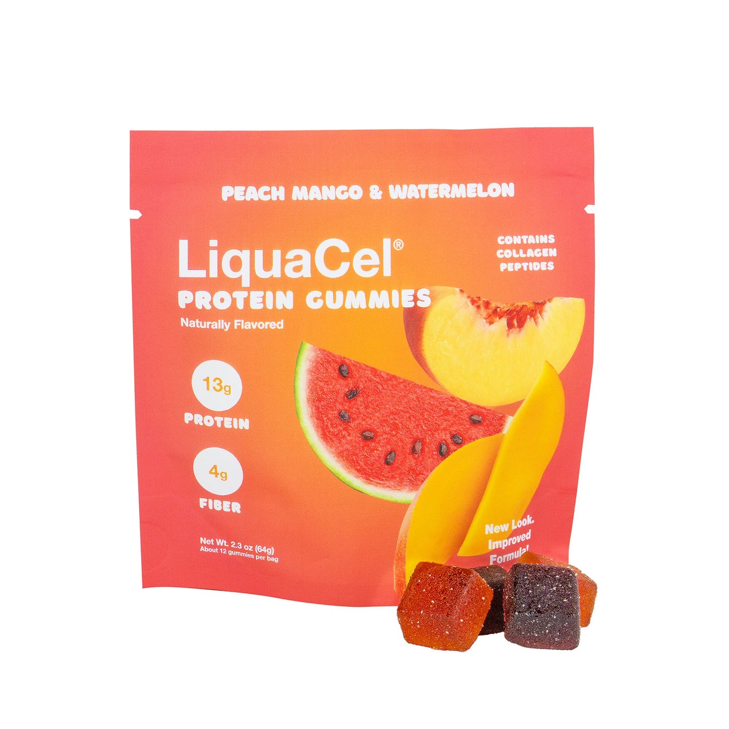 Oral Supplement LiquaCel Protein Gummies Watermelon / Peach Mango Flavor Gummy 1.8 oz. Pouch