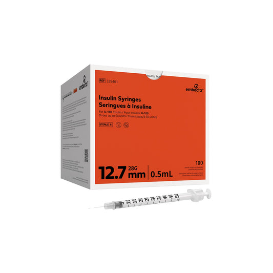 Lo-Dose™ Micro-Fine™ 0.5 mL Insulin Syringe with Needle, 28 Gauge, 1/2" Length